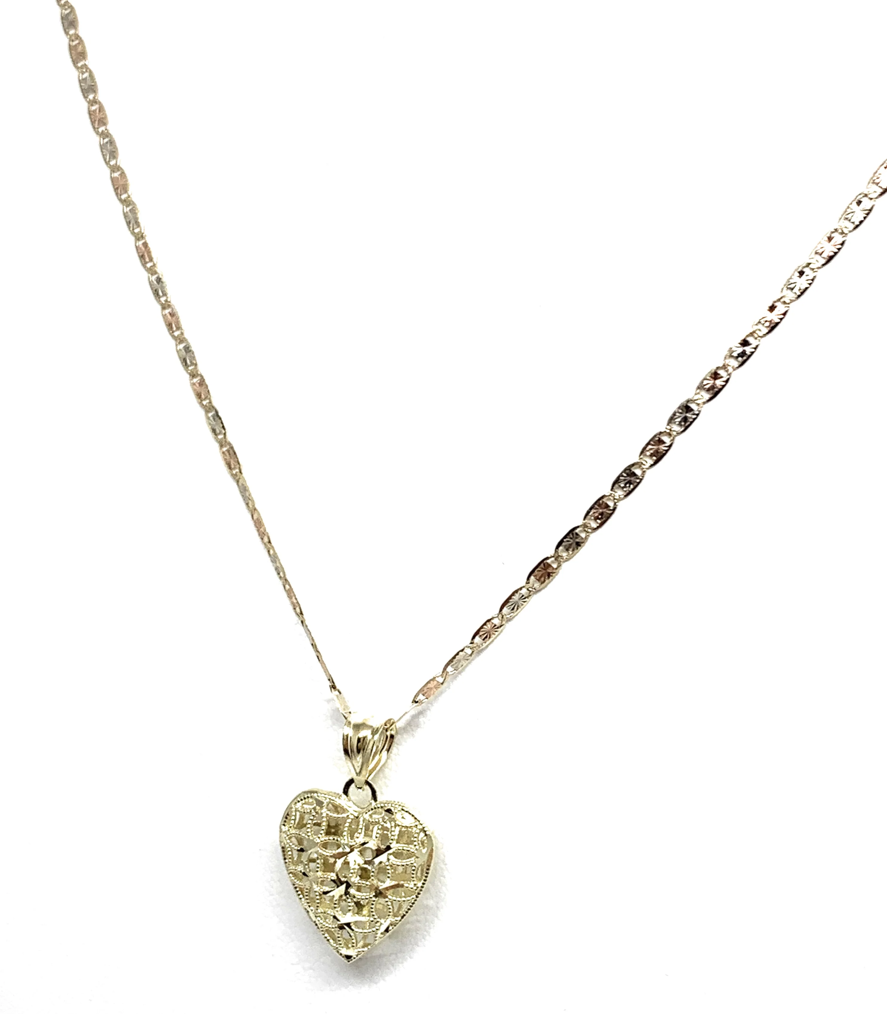 10k Solid Gold Yellow Filigran Hollow Heart Pendant Necklace Valentina Chain - Image 5