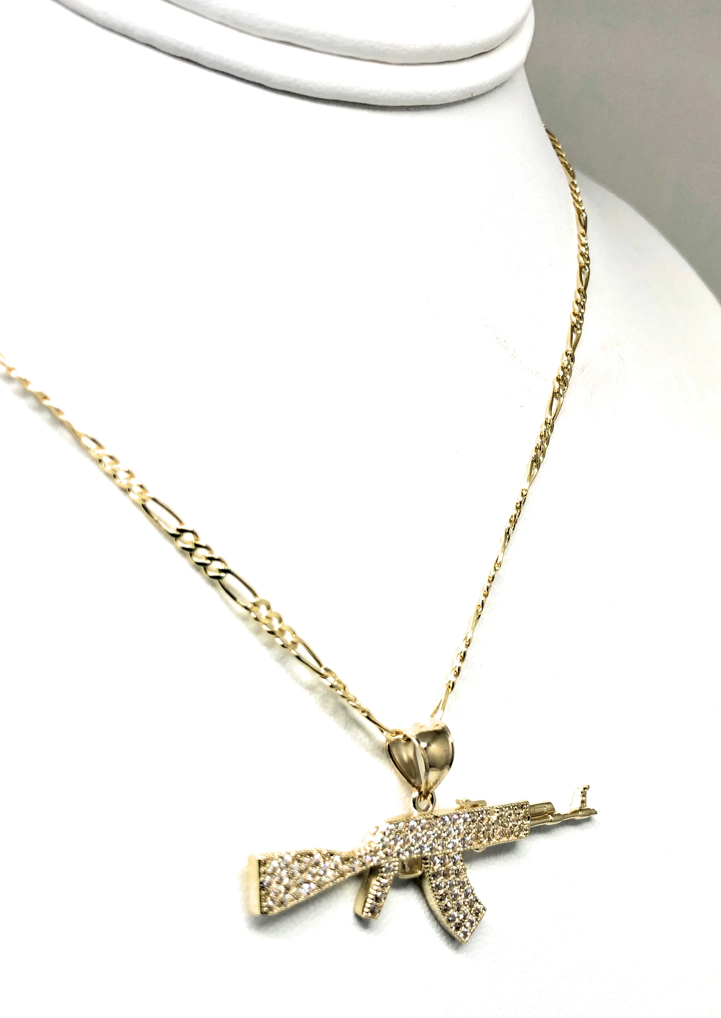 10k Solid Gold Yellow Full CZ Machine Gun AK-47 CZ Pendant Necklace - Image 7