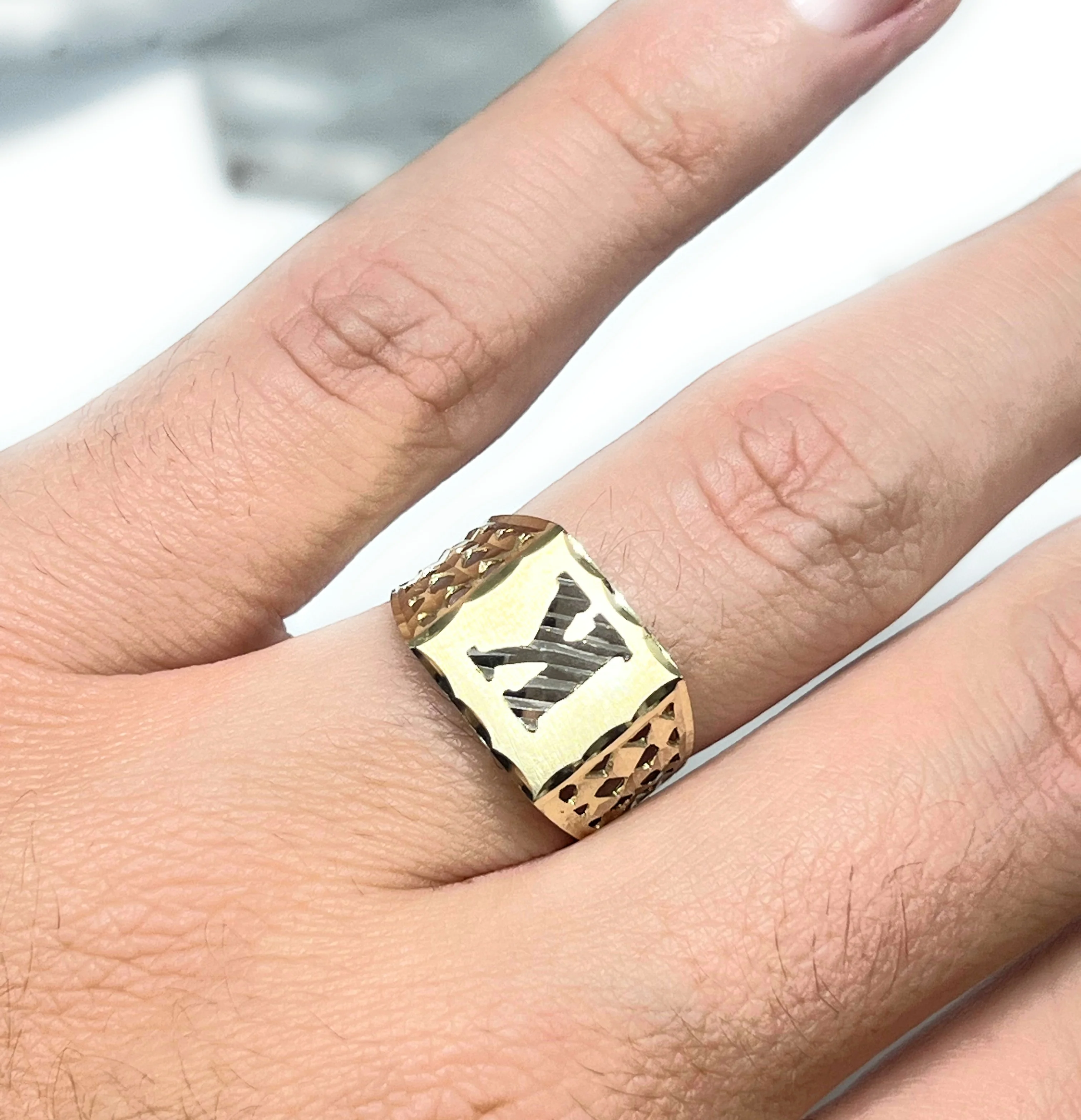 10k Solid Gold Yellow Gold Block CUSTOMIZED Initial Ring (LG) - Image 2