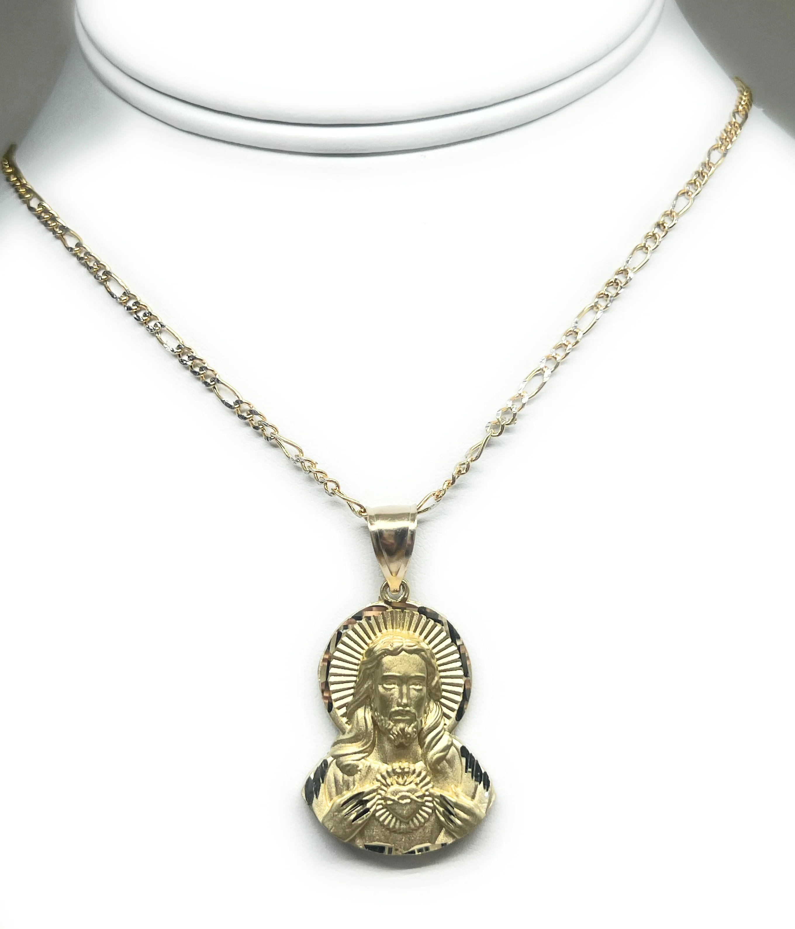 14k Solid Gold Yellow Gold Classic Jesus Sagrado Corazon Pendant Necklace (6g) (SM, LG) - Image 5