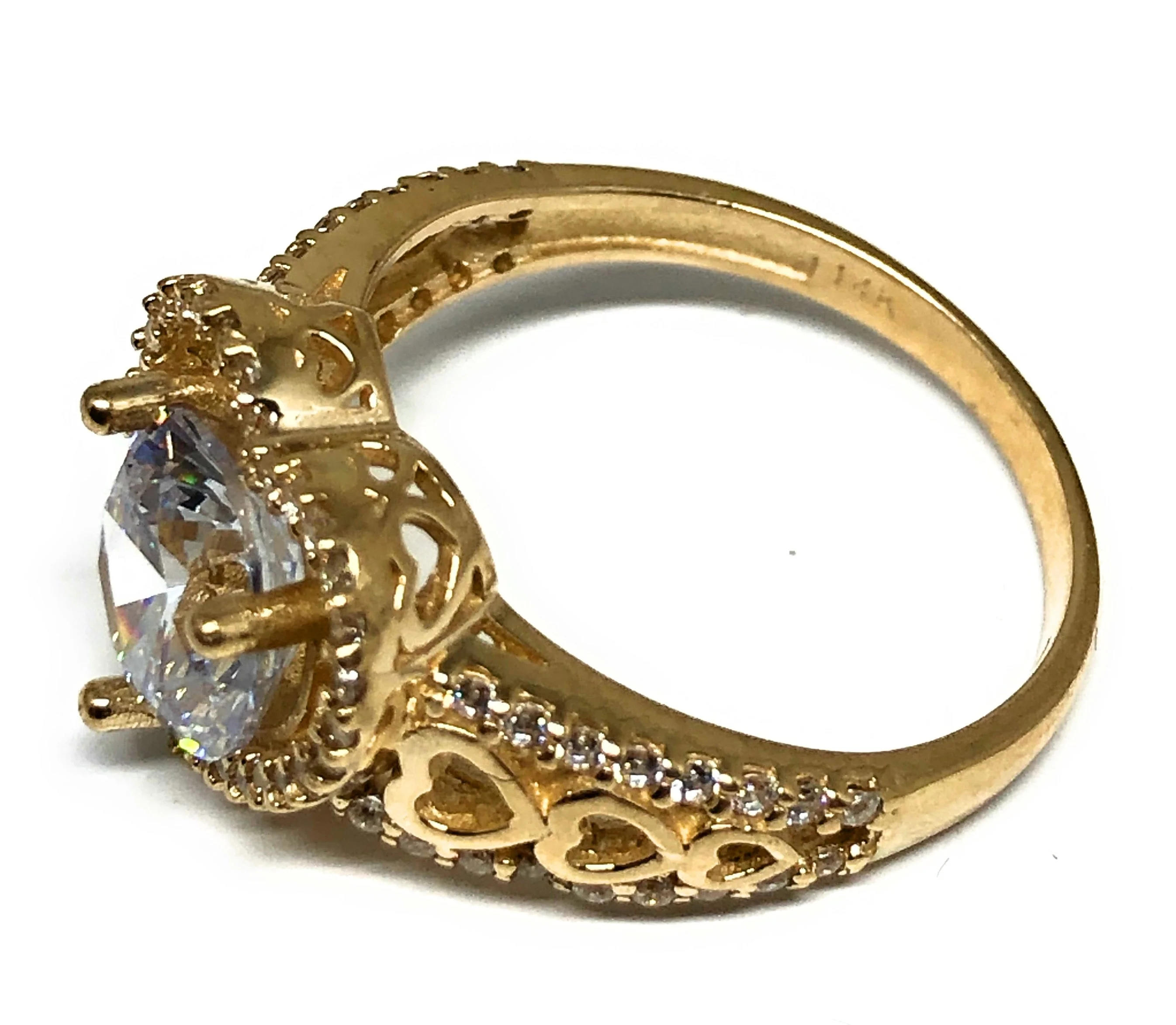 10k Solid Gold Yellow Gold Heart White CZ Ring - Image 2