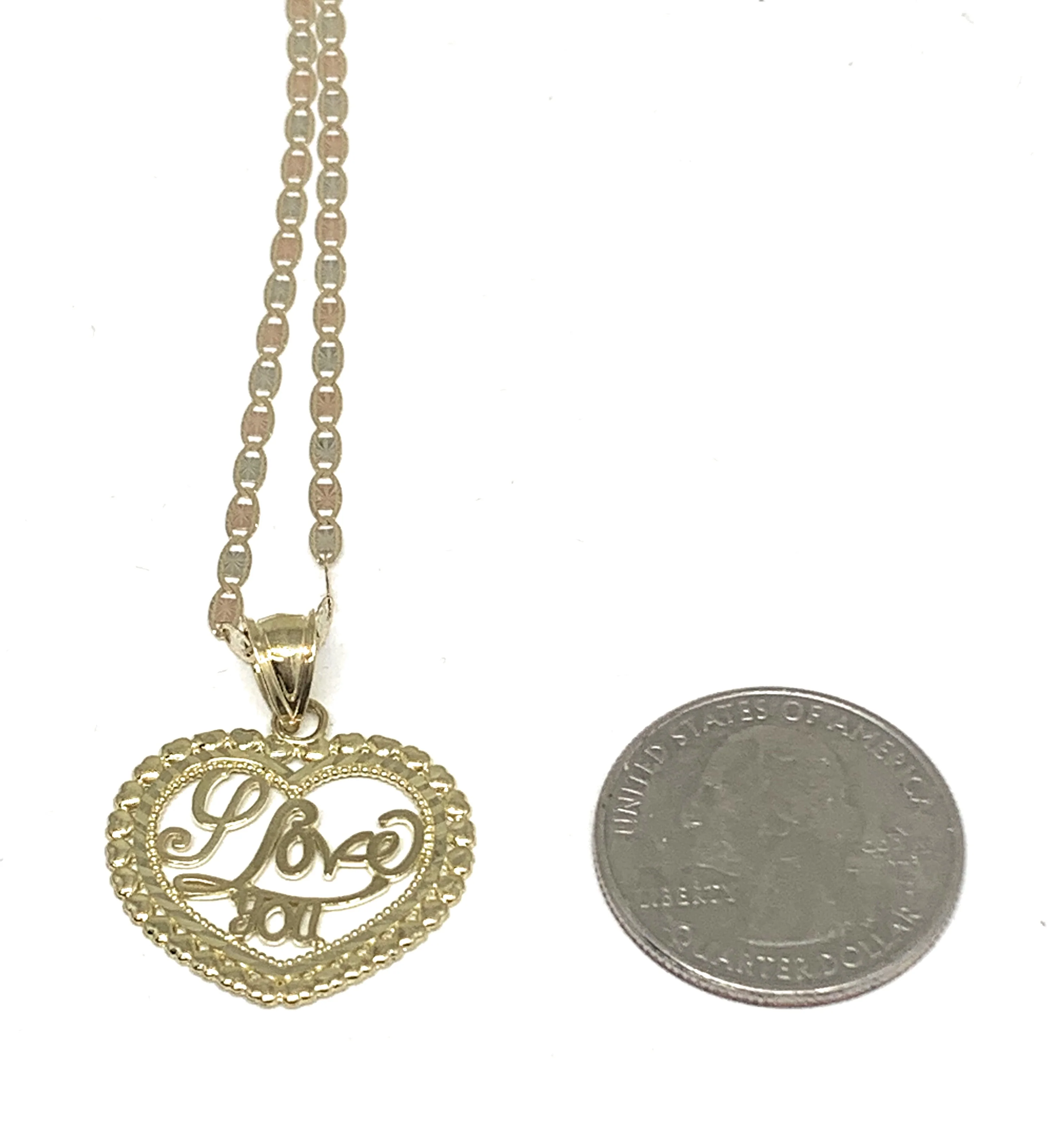 10k Solid Gold Yellow Gold “I Love You" Heart Pendant Necklace - Image 2
