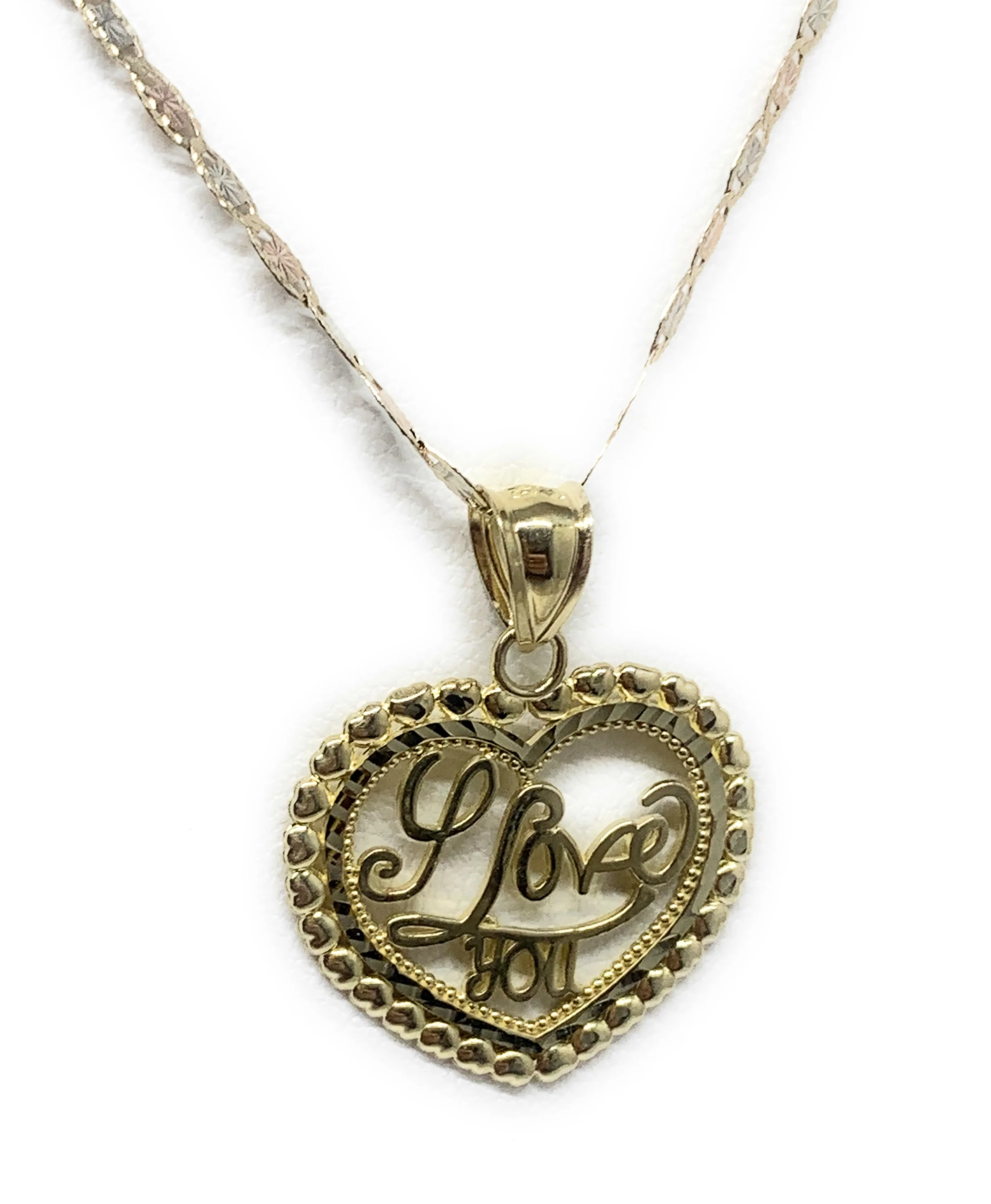 10k Solid Gold Yellow Gold “I Love You" Heart Pendant Necklace - Image 6