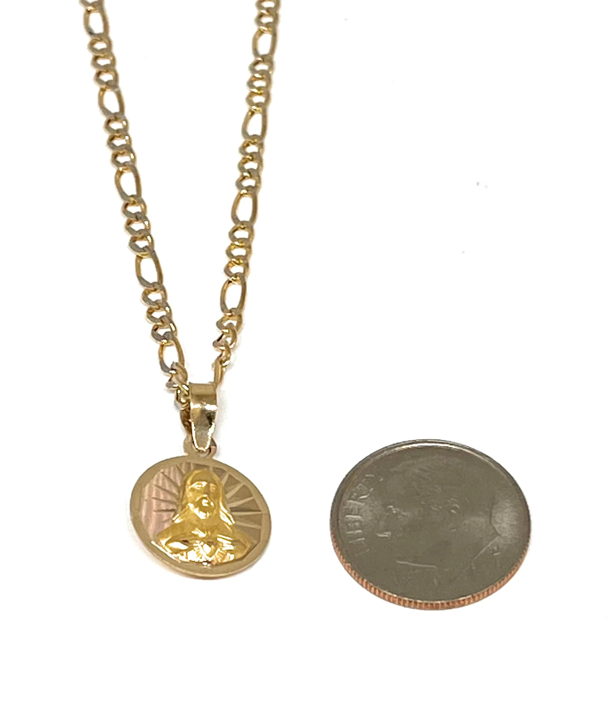 10k Solid Gold Yellow Gold Jesus Sagrado Corazon & Virrgin Mary Double Sided Pendant Necklace (SMALL) (MADE IN MX) - Image 2