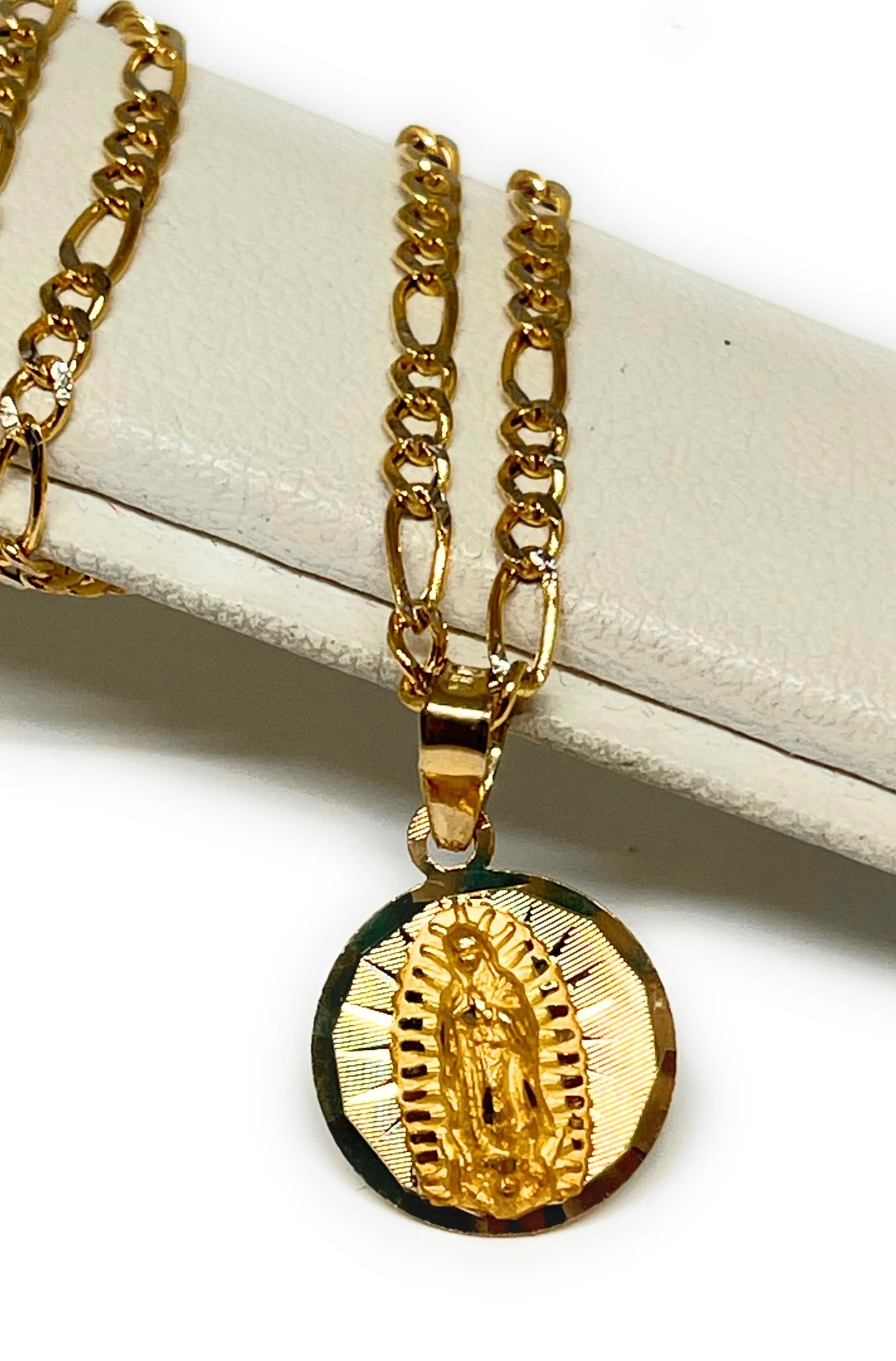 10k Solid Gold Yellow Gold Jesus Sagrado Corazon & Virrgin Mary Double Sided Pendant Necklace (SMALL) (MADE IN MX) - Image 3