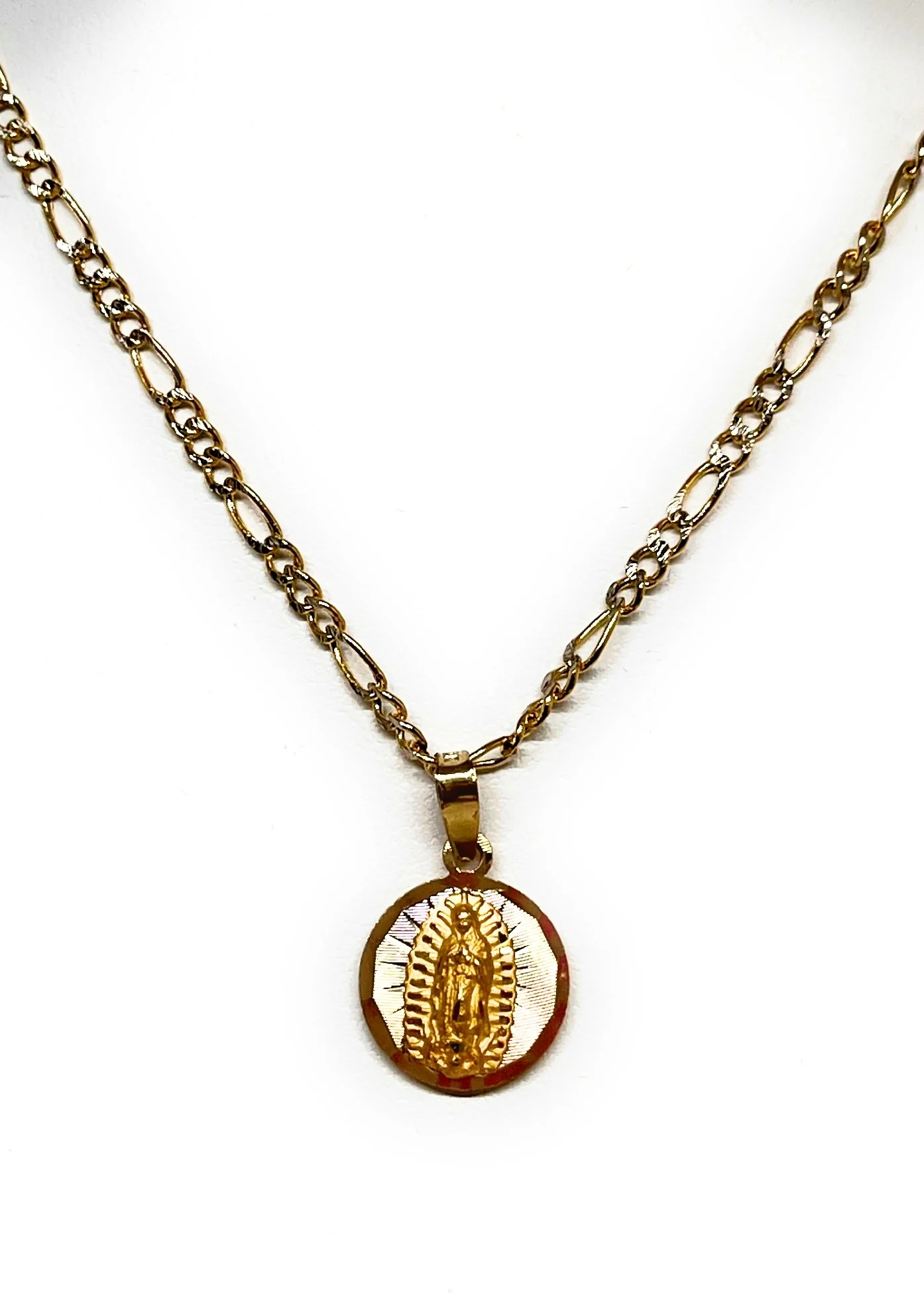 10k Solid Gold Yellow Gold Jesus Sagrado Corazon & Virrgin Mary Double Sided Pendant Necklace (SMALL) (MADE IN MX) - Image 4