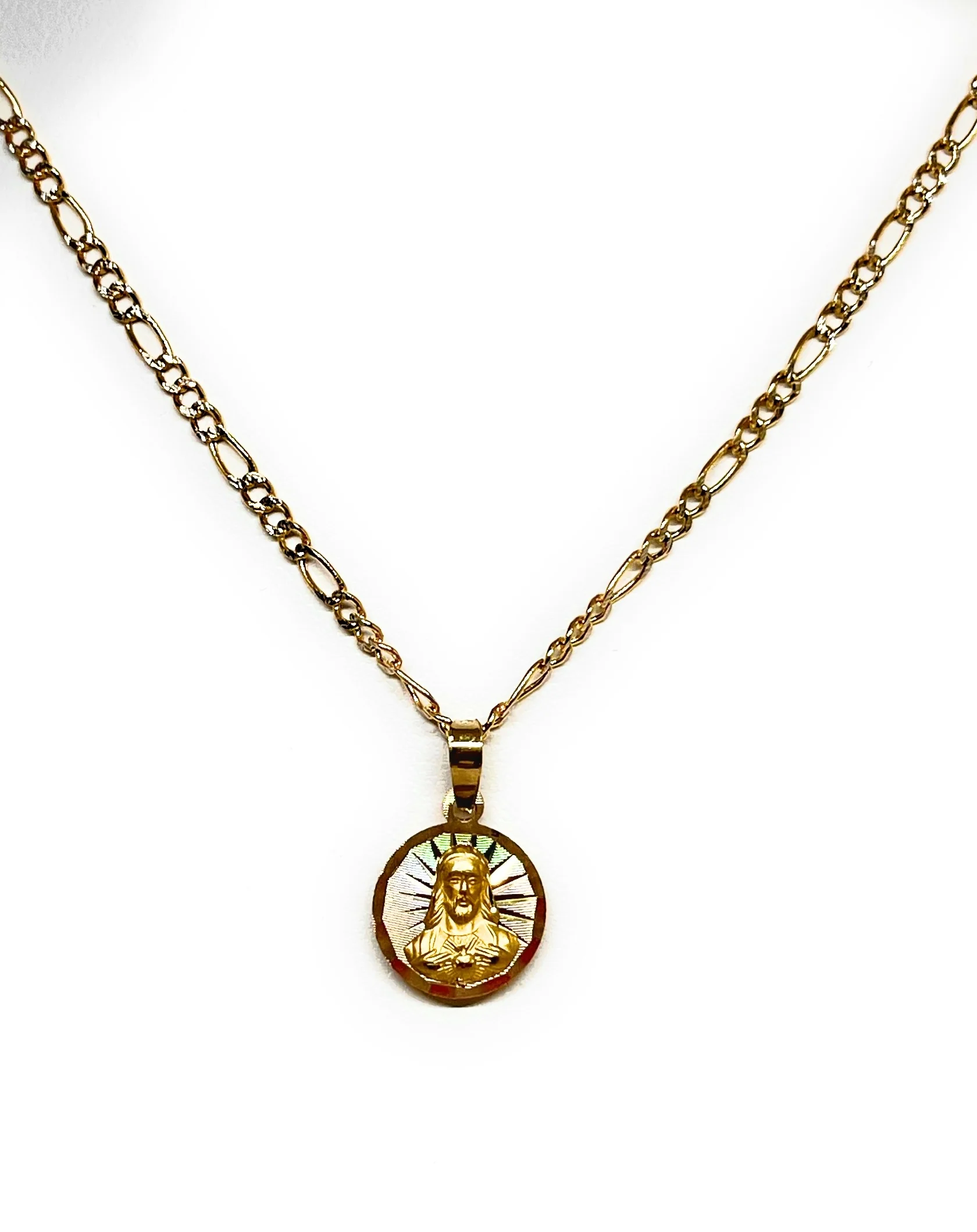 10k Solid Gold Yellow Gold Jesus Sagrado Corazon & Virrgin Mary Double Sided Pendant Necklace (SMALL) (MADE IN MX) - Image 6