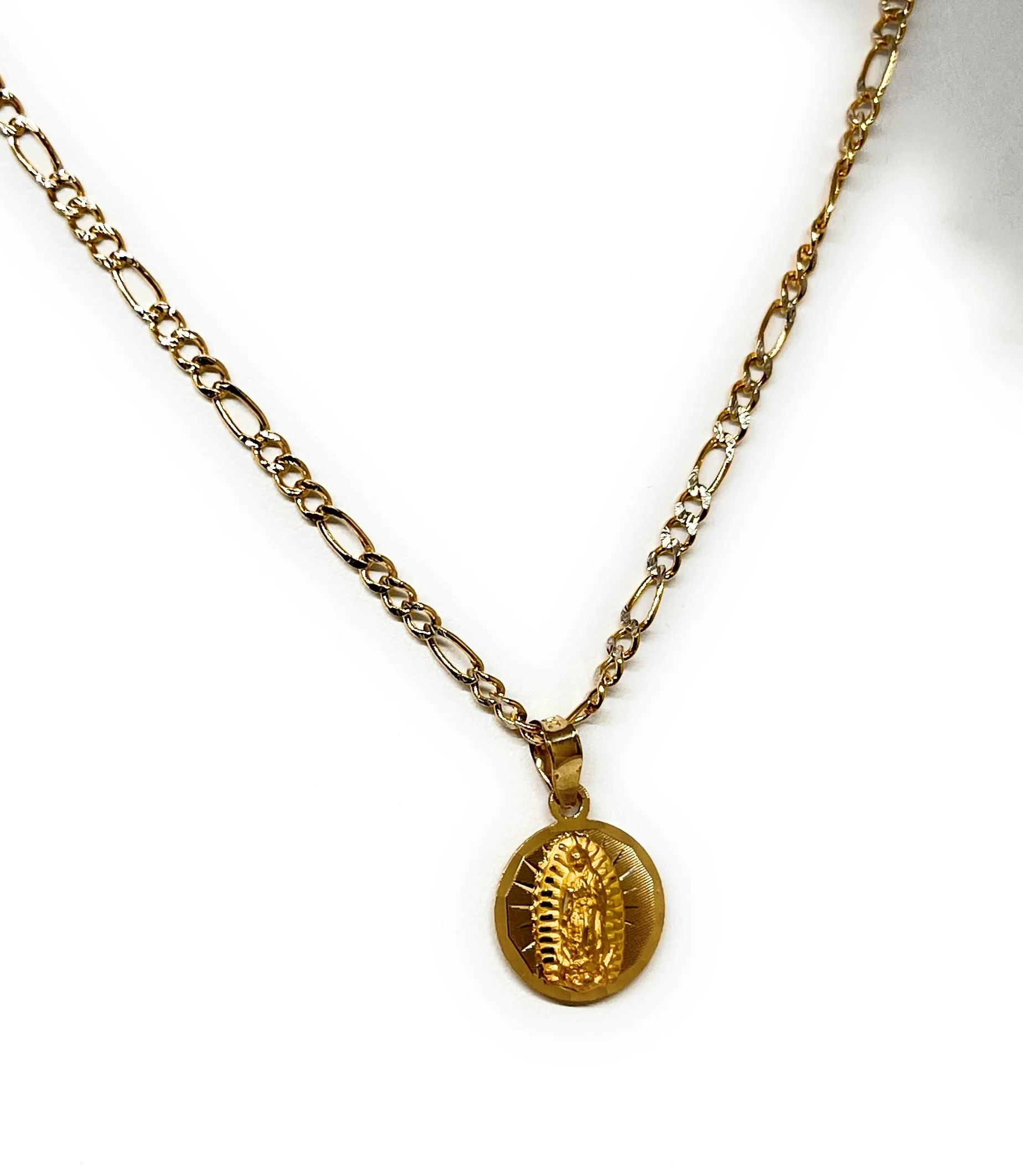 10k Solid Gold Yellow Gold Jesus Sagrado Corazon & Virrgin Mary Double Sided Pendant Necklace (SMALL) (MADE IN MX) - Image 7