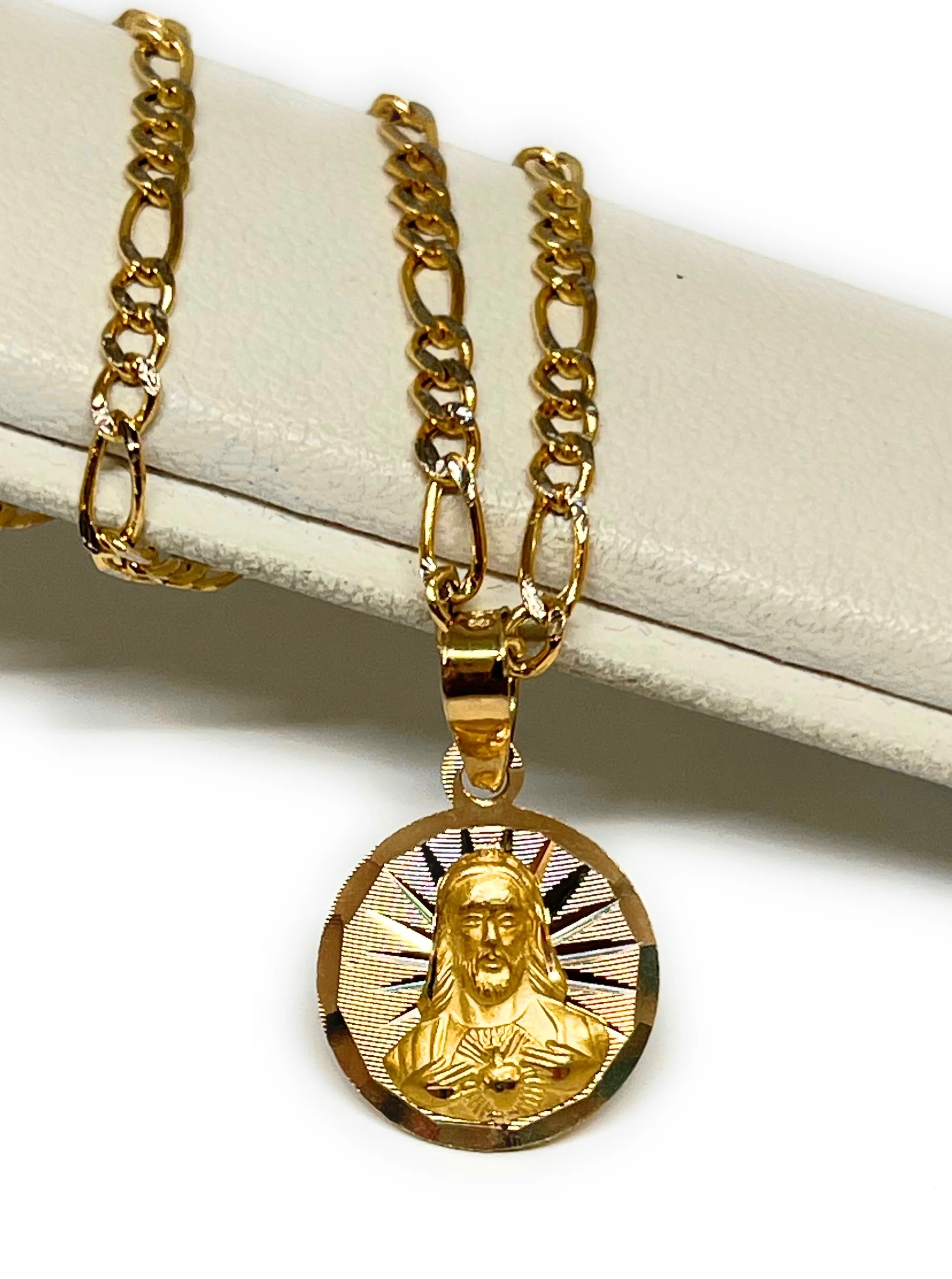 10k Solid Gold Yellow Gold Jesus Sagrado Corazon & Virrgin Mary Double Sided Pendant Necklace (SMALL) (MADE IN MX) - Image 8