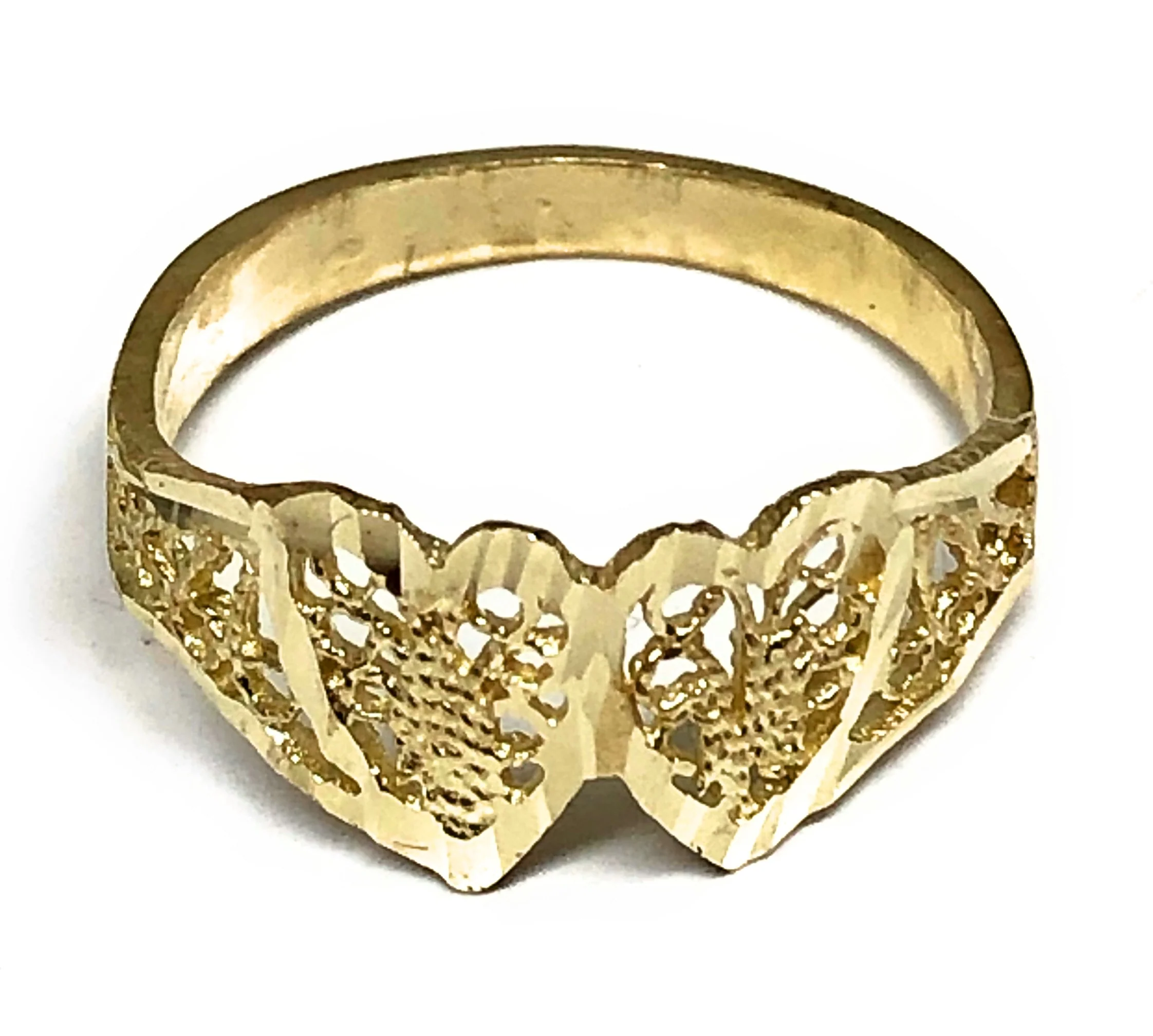 10k Solid Gold Yellow Double Heart Filigree Ring