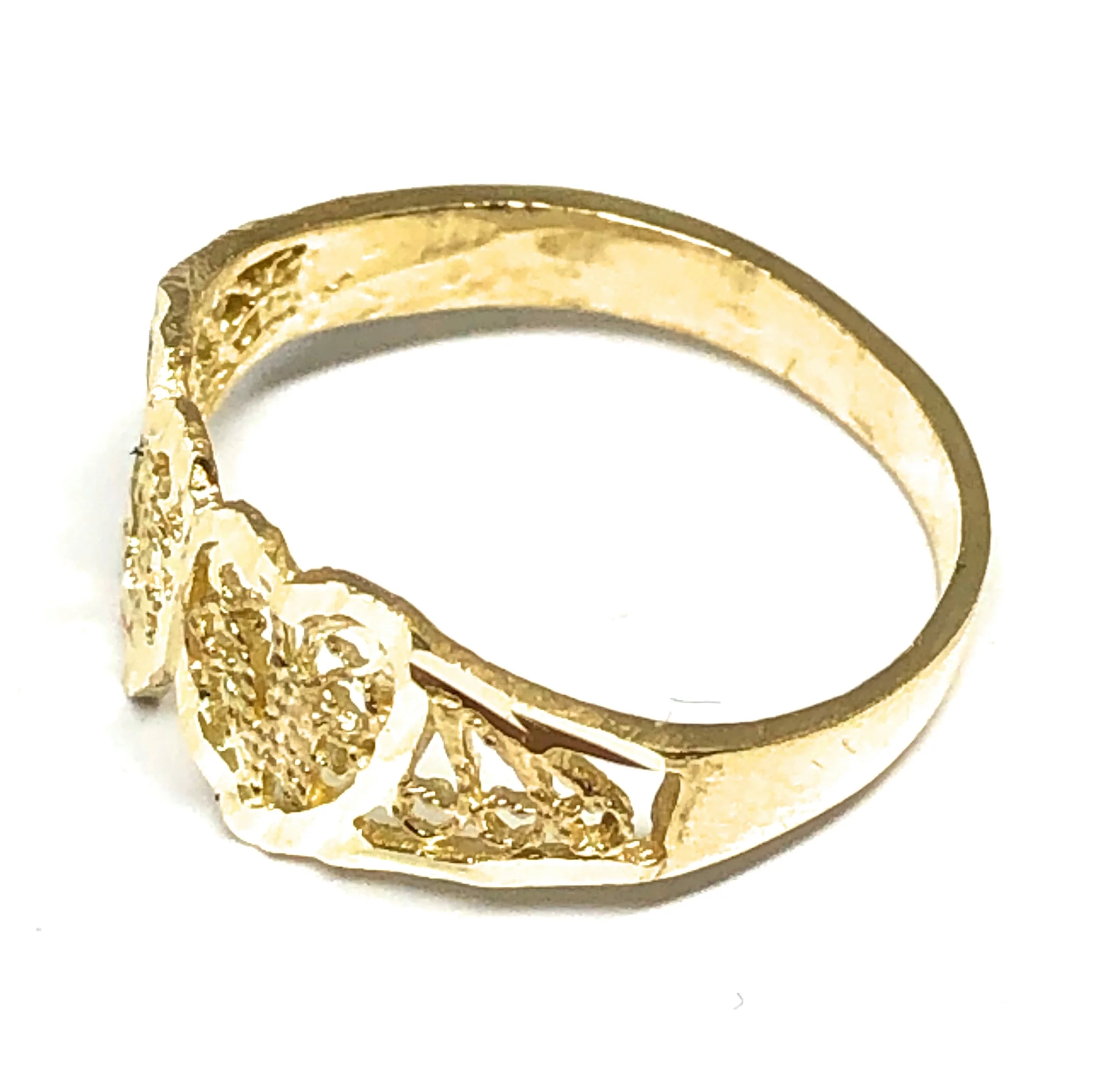 10k Solid Gold Yellow Double Heart Filigree Ring - Image 2