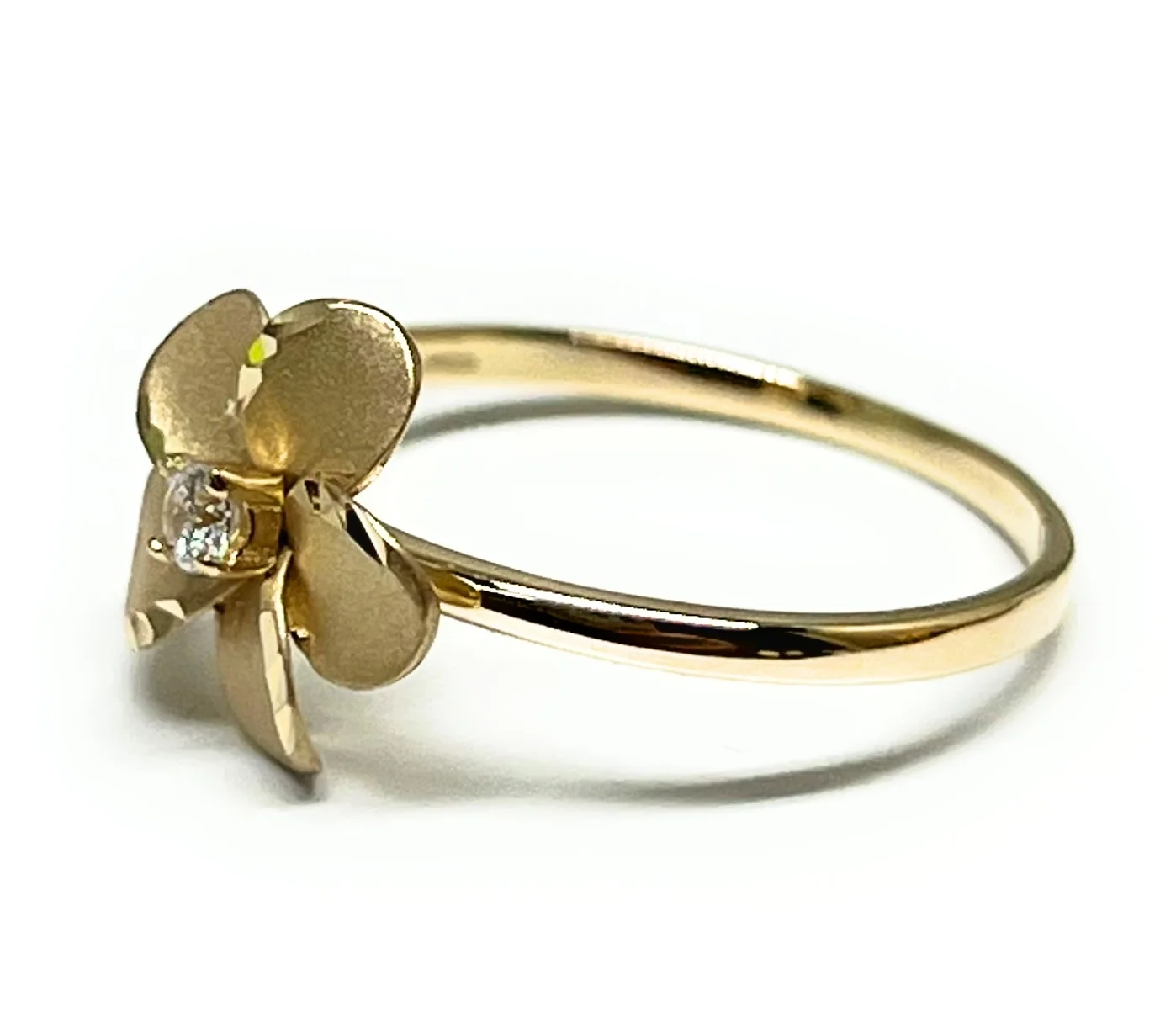 10k Solid Gold Yellow Hibiscus Flower Matte CZ Ring (FC 306) - Image 2