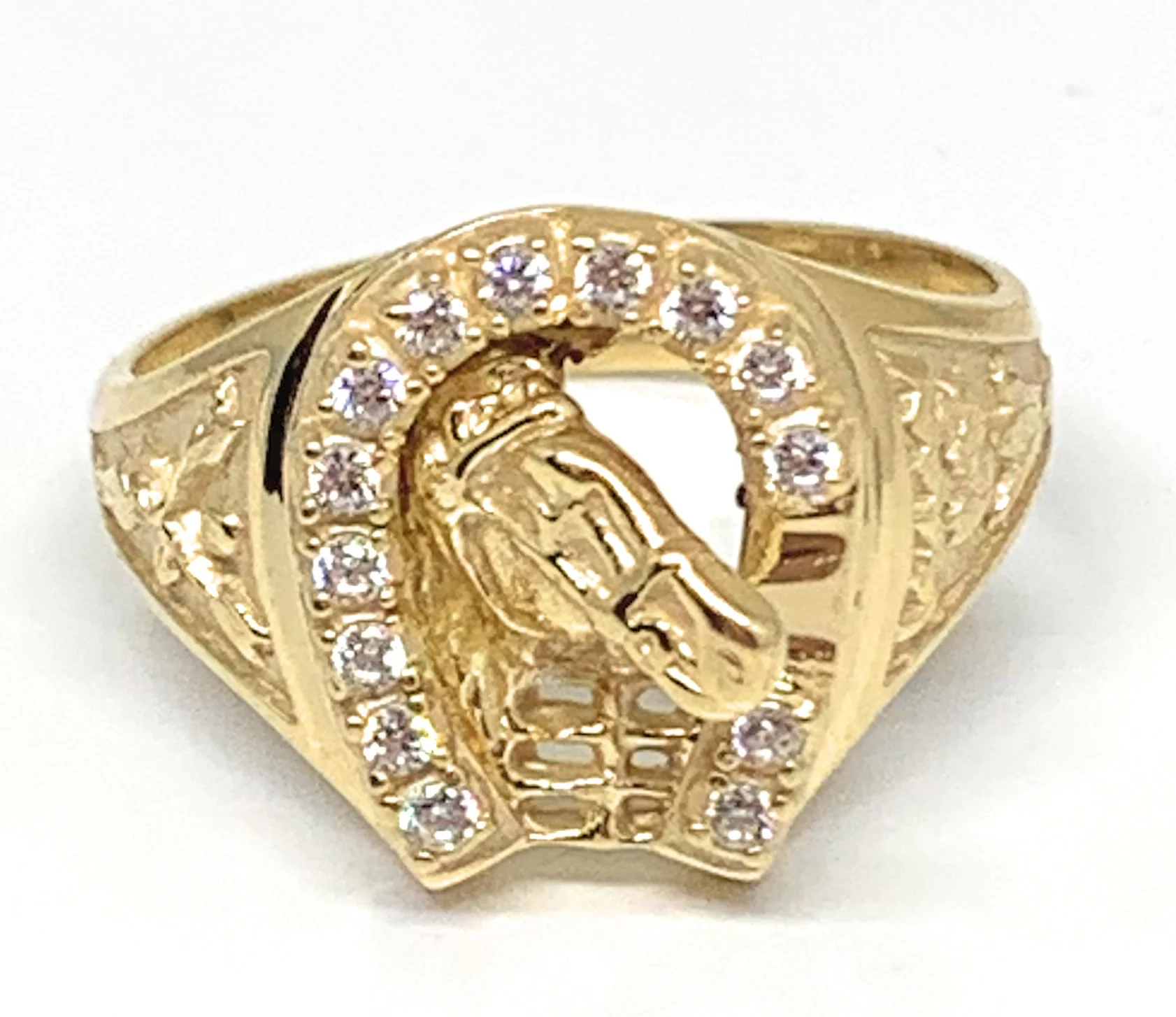 10k Solid Gold Yellow Horse Horseshoe CZ Ring