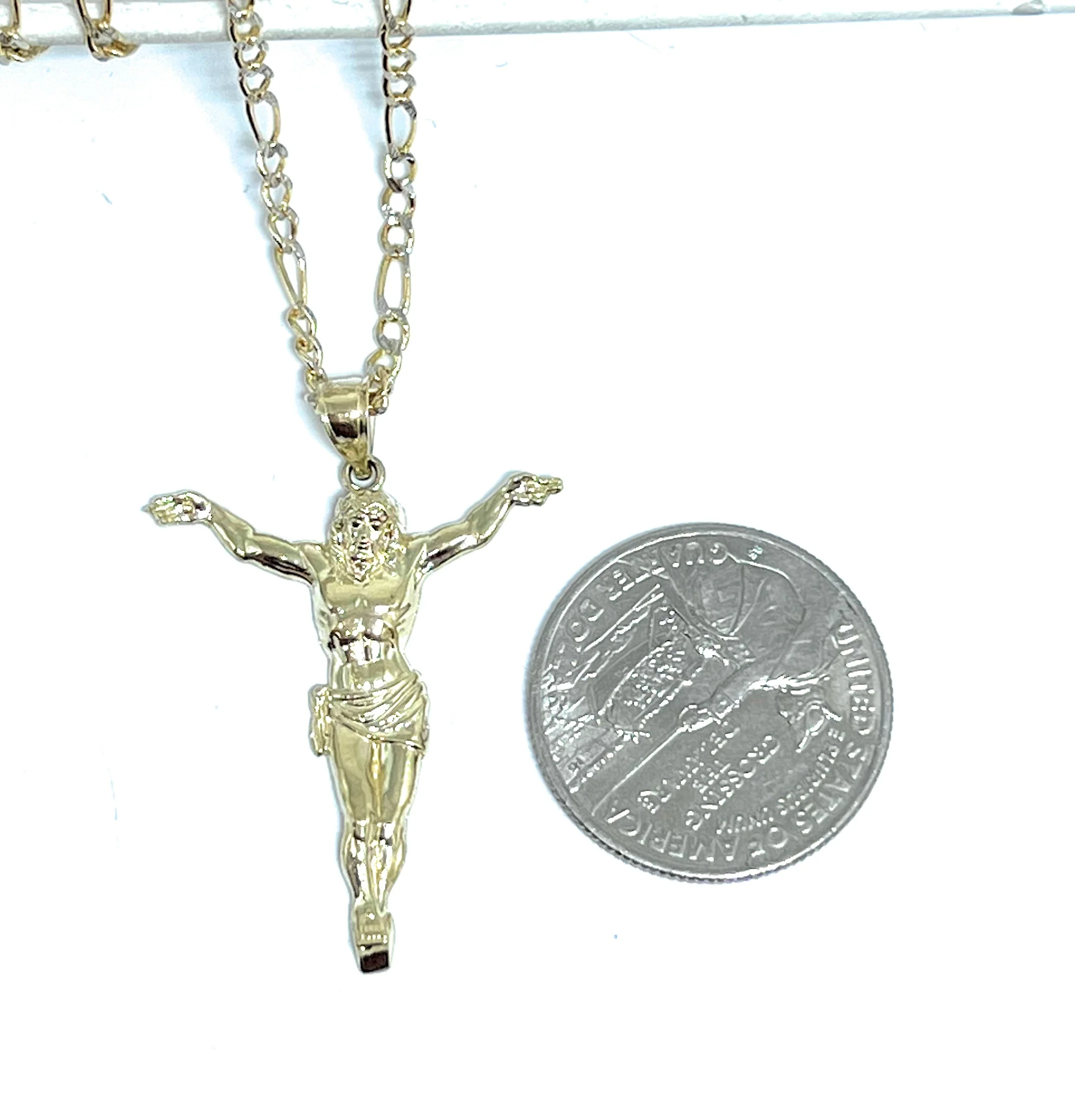 10k Solid Gold Yellow Jesus Body Crucifix Pendant Necklace - Image 2
