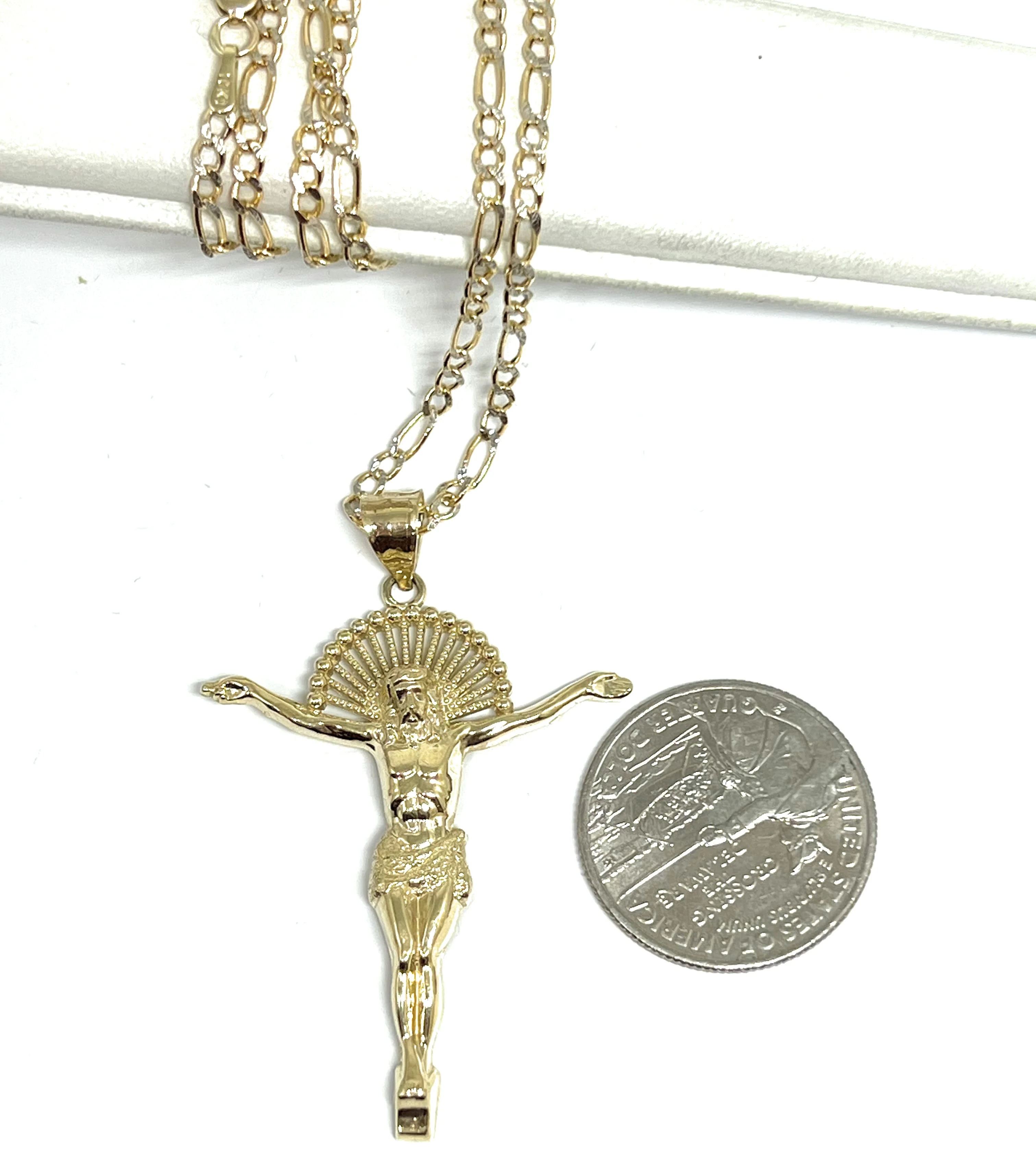 10k Solid Gold Yellow Jesus Body Crucifix Pendant Necklace - Image 2