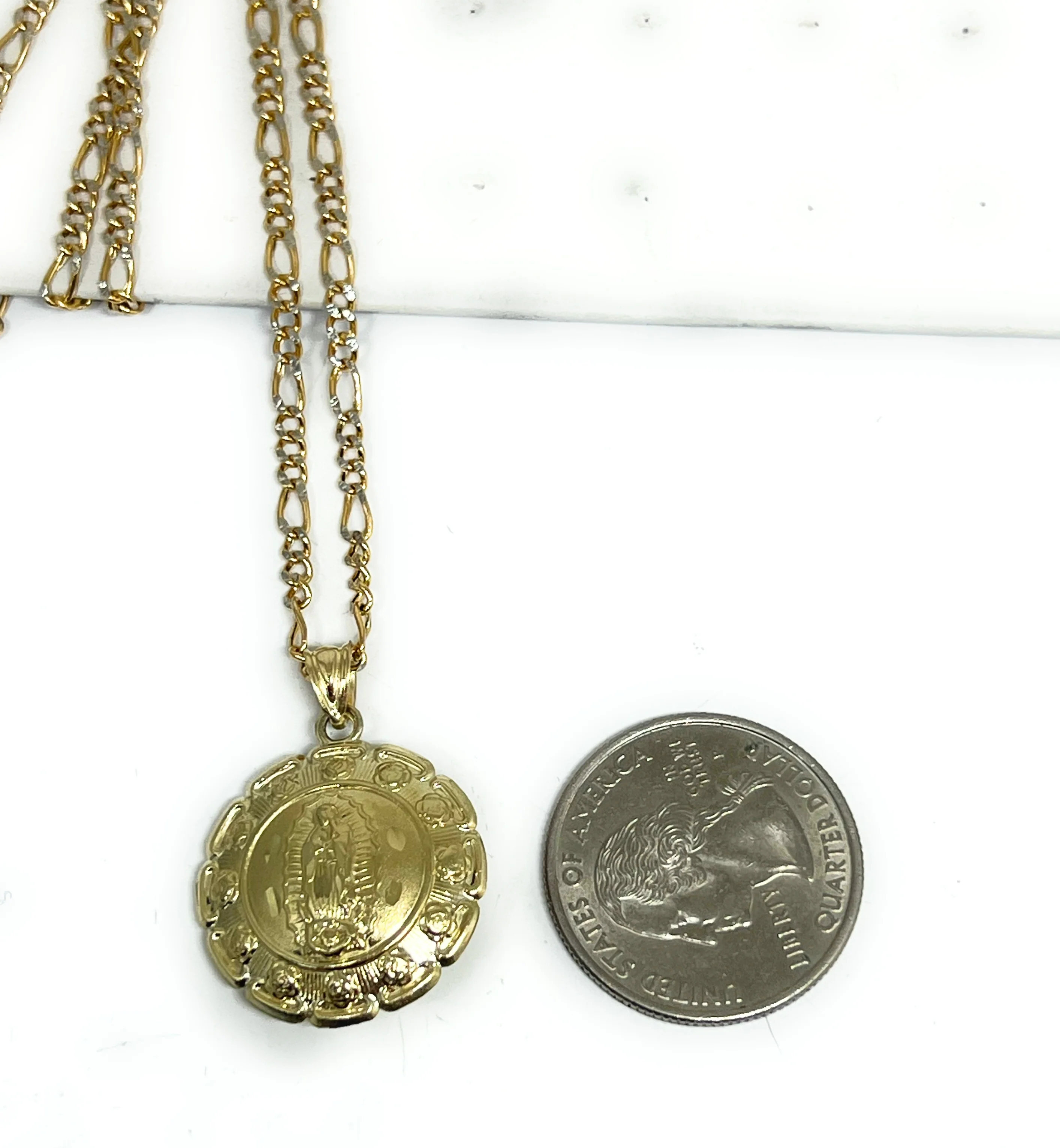 10k Solid Gold Yellow Jesus Face & Virrgin Mary Double Sided Pendant Necklace (SM, MED, LG) - Image 4