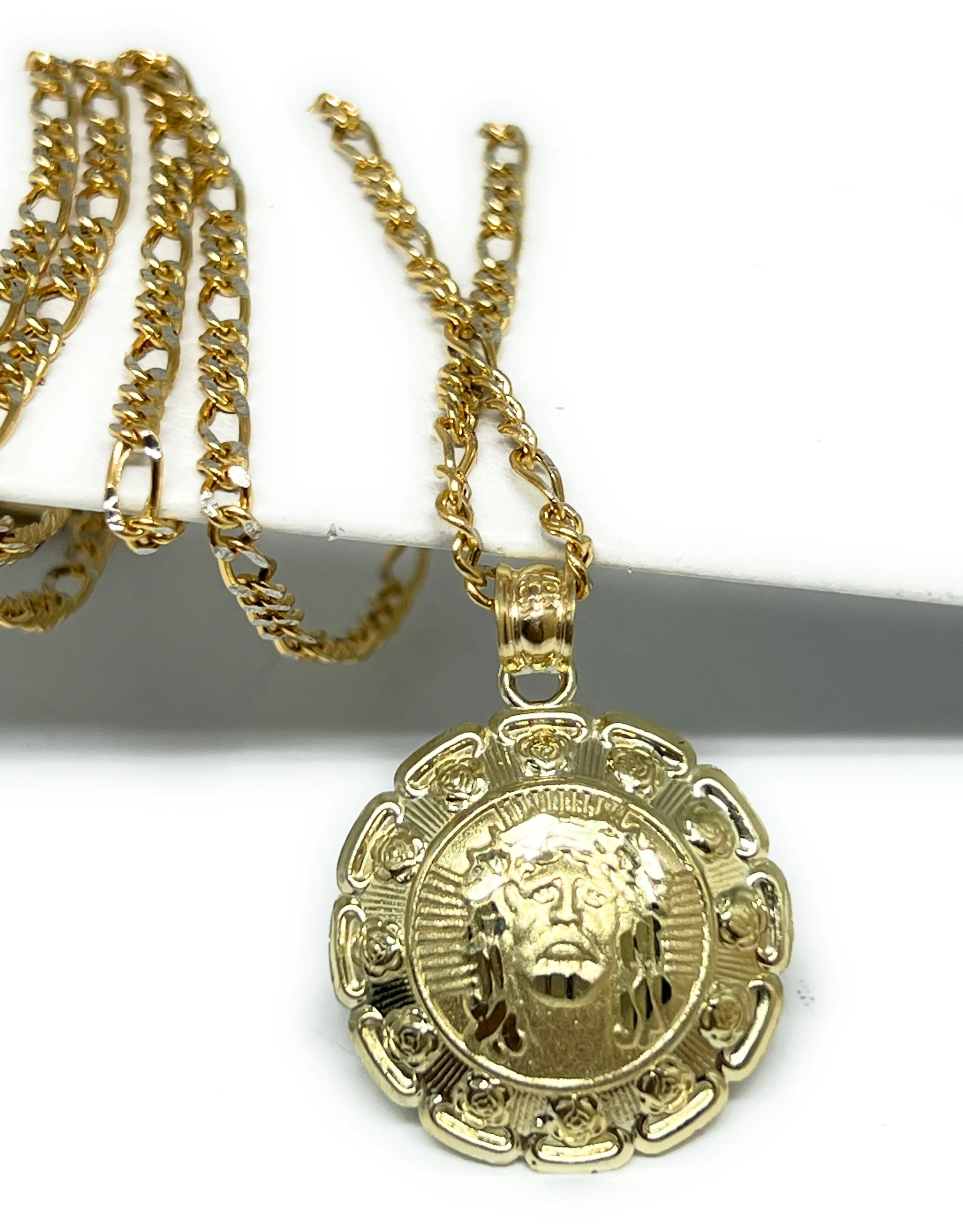 10k Solid Gold Yellow Jesus Face & Virrgin Mary Double Sided Pendant Necklace (SM, MED, LG) - Image 5