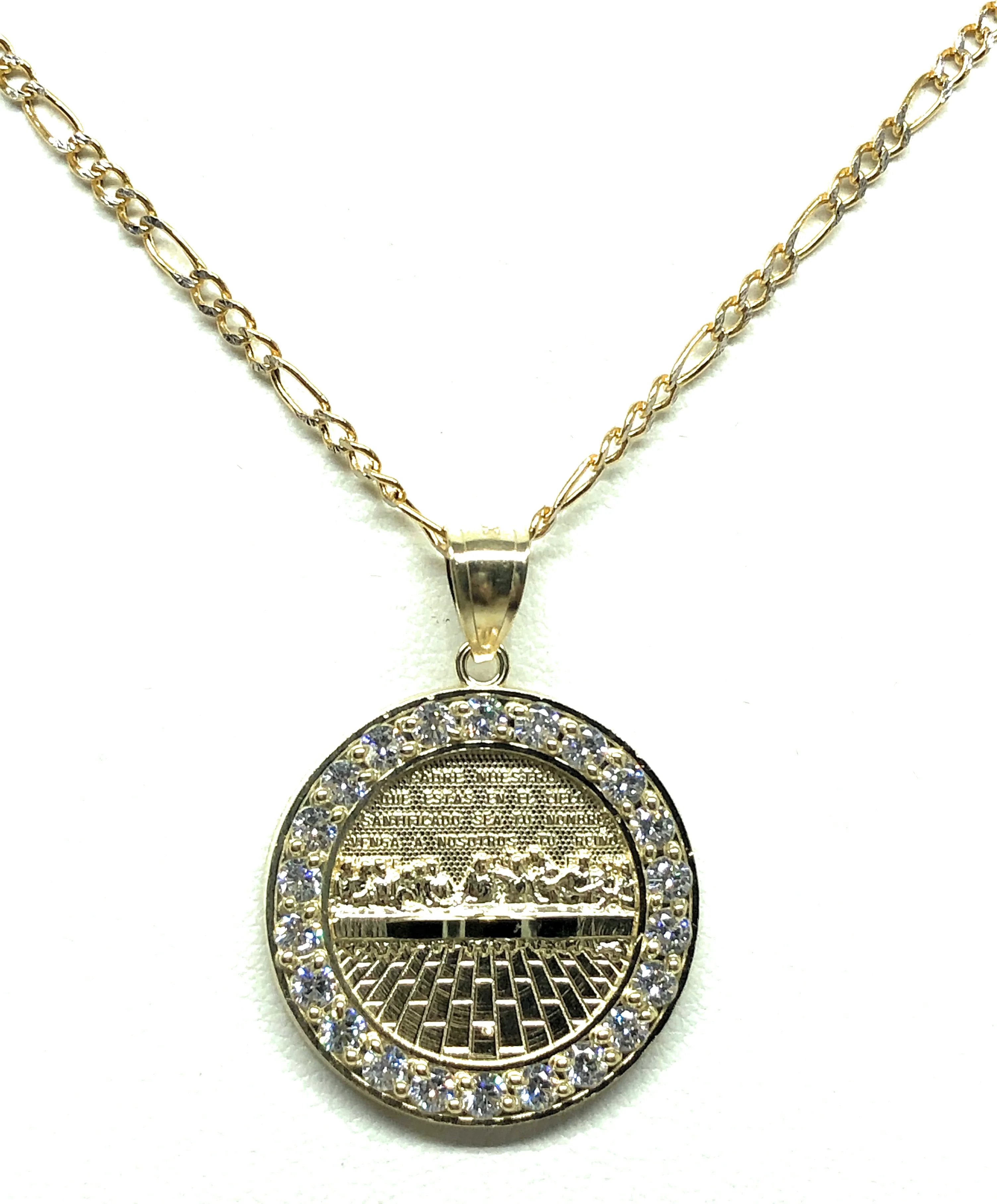 10k Solid Gold Yellow Jesus Last Supper CZ Pendant Necklace - Image 4