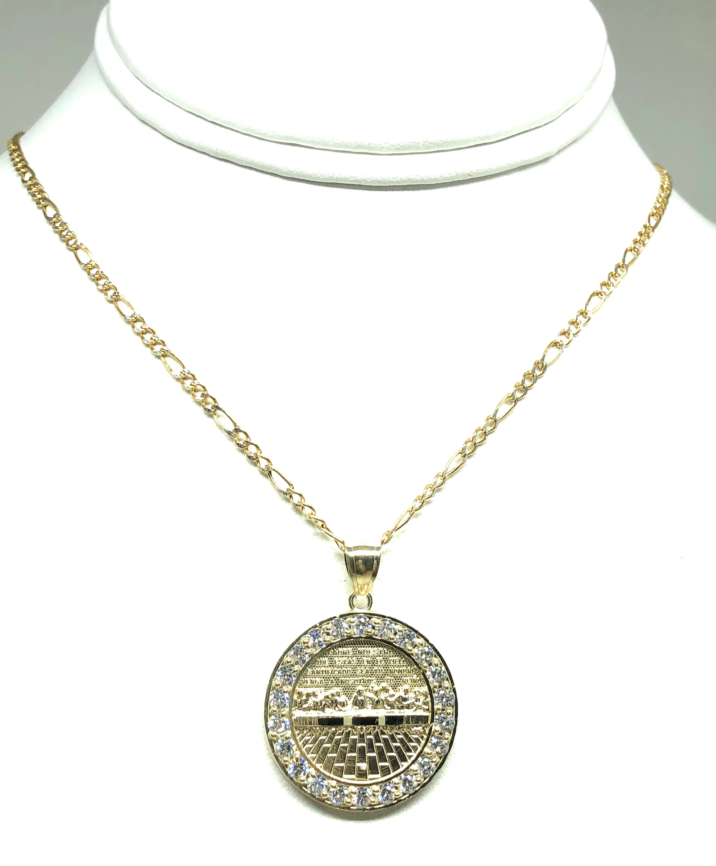 10k Solid Gold Yellow Jesus Last Supper CZ Pendant Necklace - Image 5