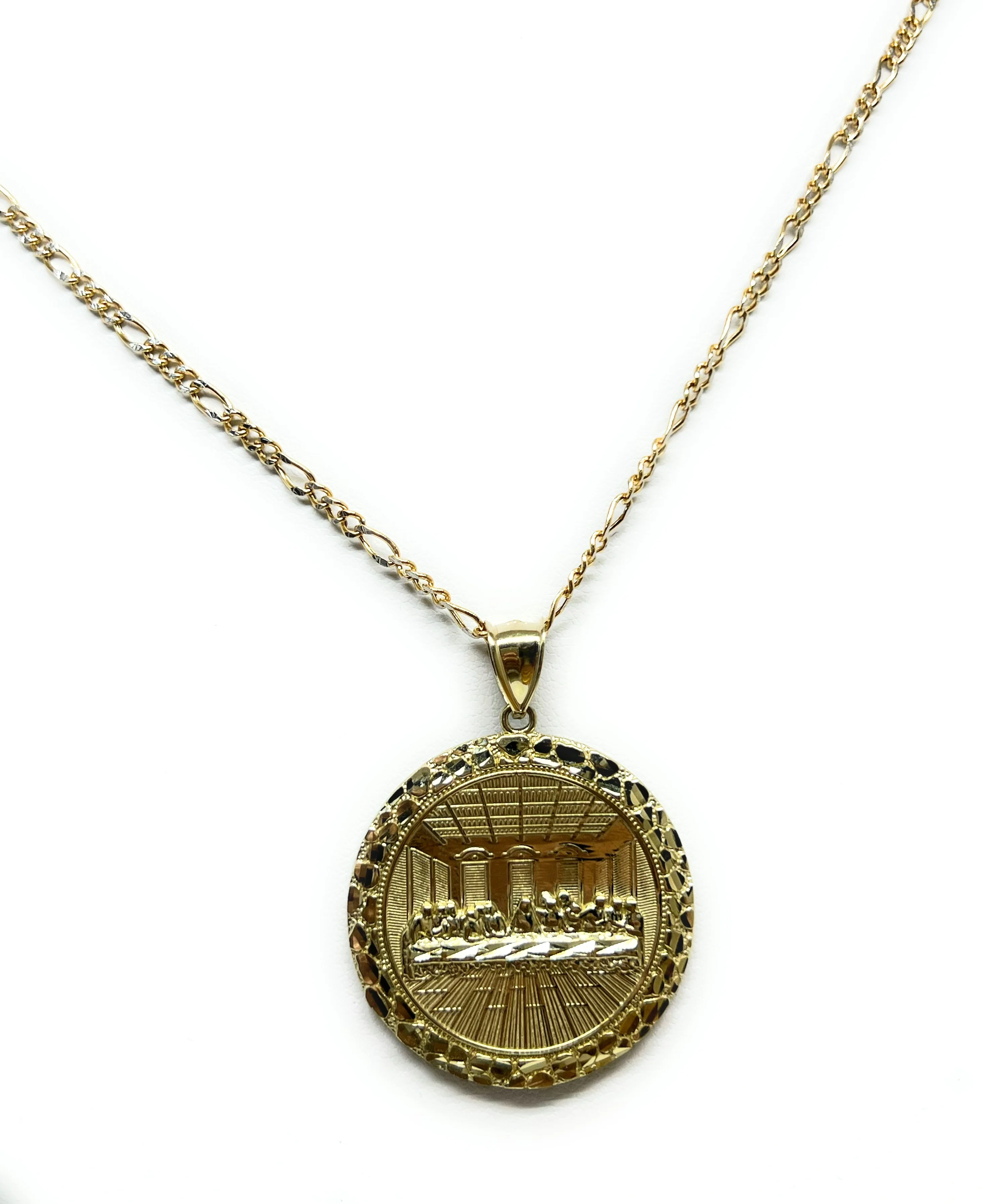10k Solid Gold Yellow Jesus Last Supper NUGGET BORDER Pendant Necklace (MED, LG, XL) - Image 6