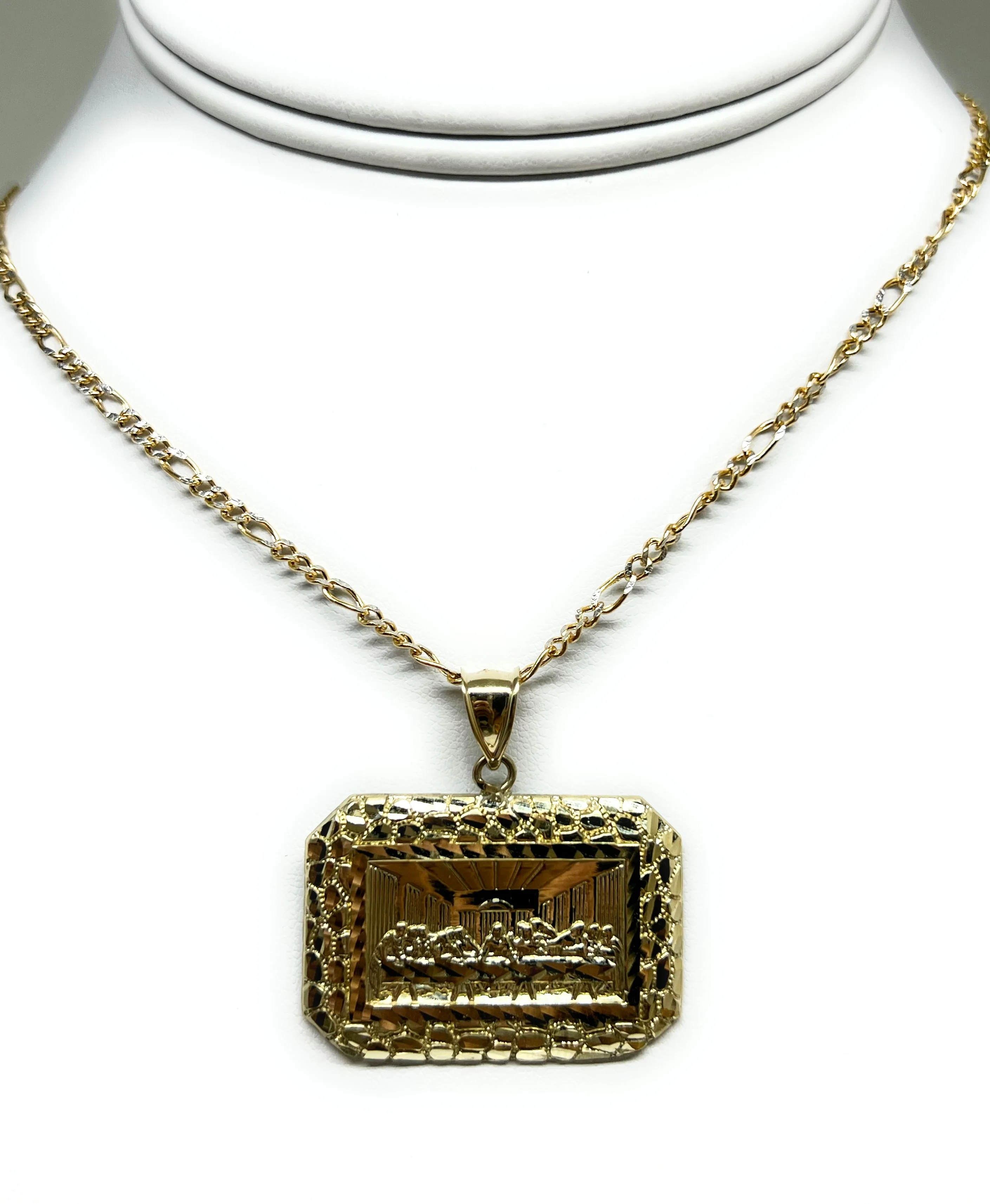 10k Solid Gold Yellow Jesus Last Supper NUGGET BORDER Rectangle Pendant Necklace (XL, LG, MED, SM) - Image 7