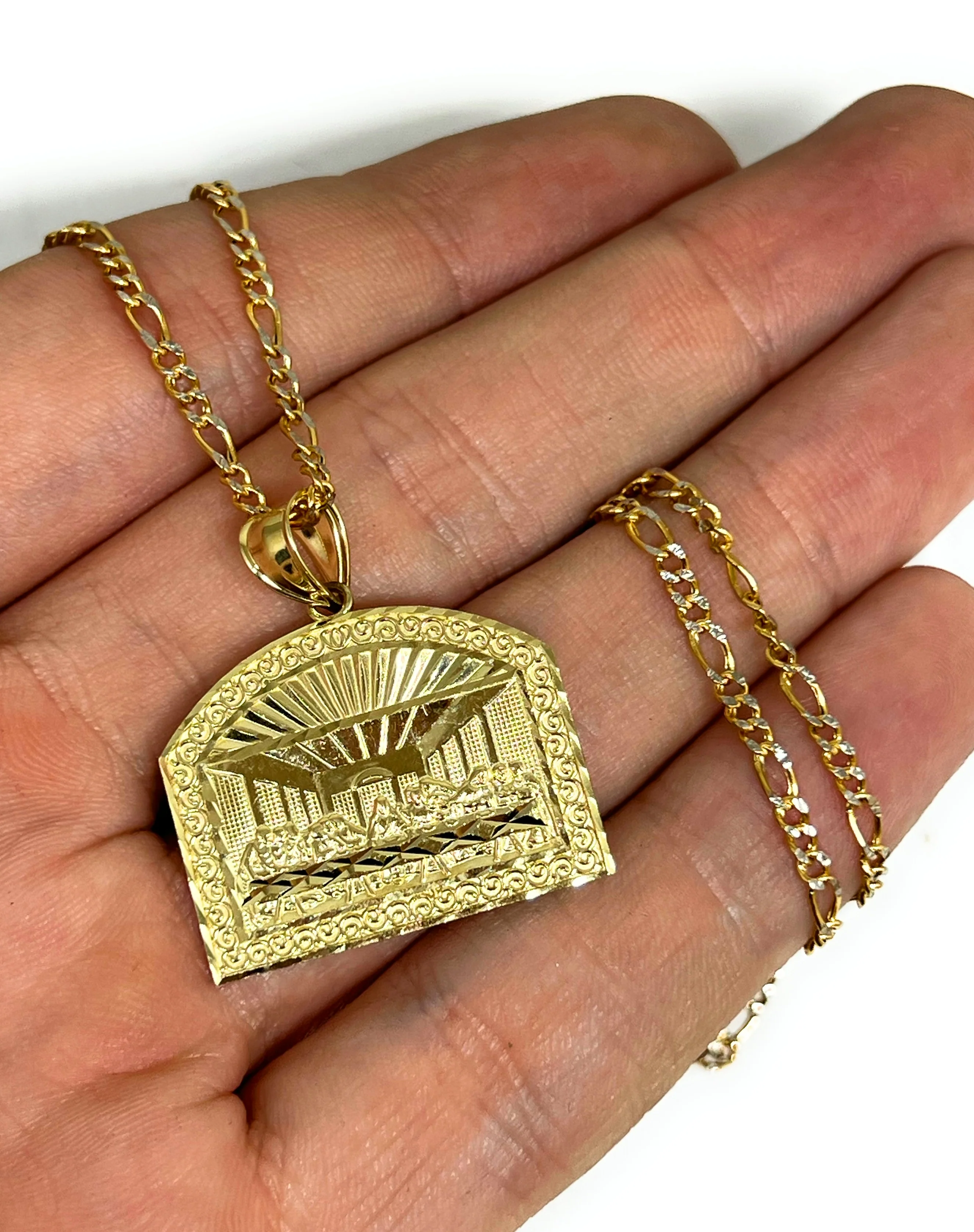10k Solid Gold Yellow Jesus Last Supper Rectangle Pendant Necklace (MED, SM) - Image 2