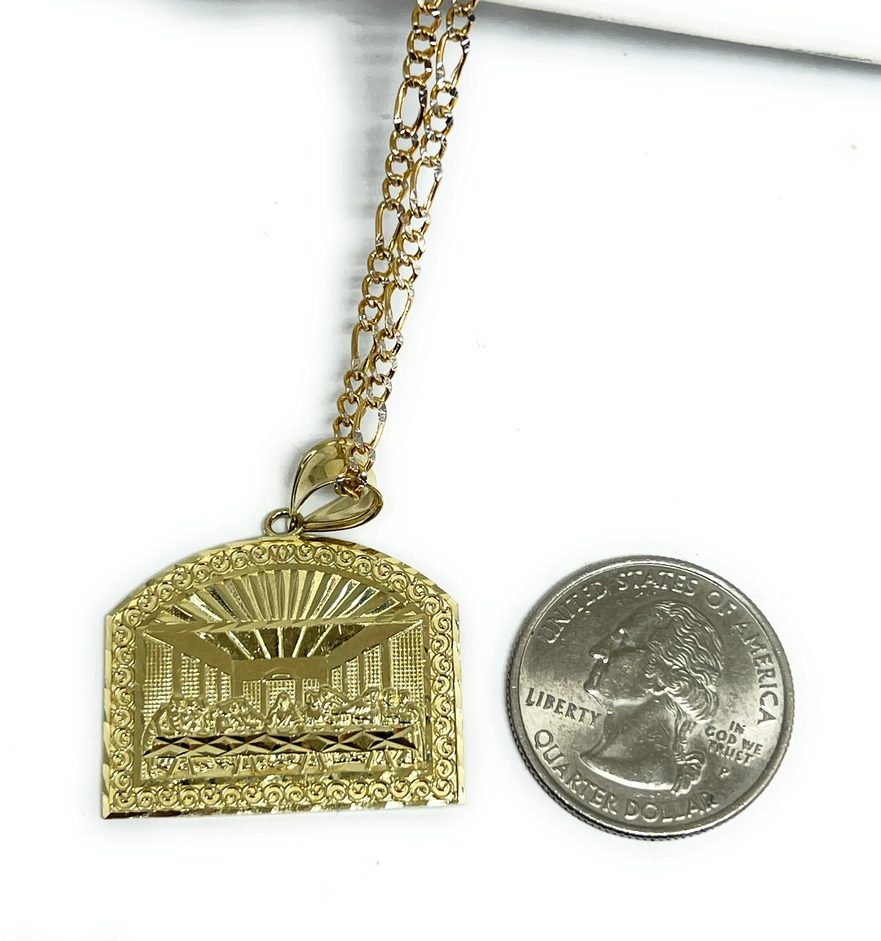 10k Solid Gold Yellow Jesus Last Supper Rectangle Pendant Necklace (MED, SM) - Image 3