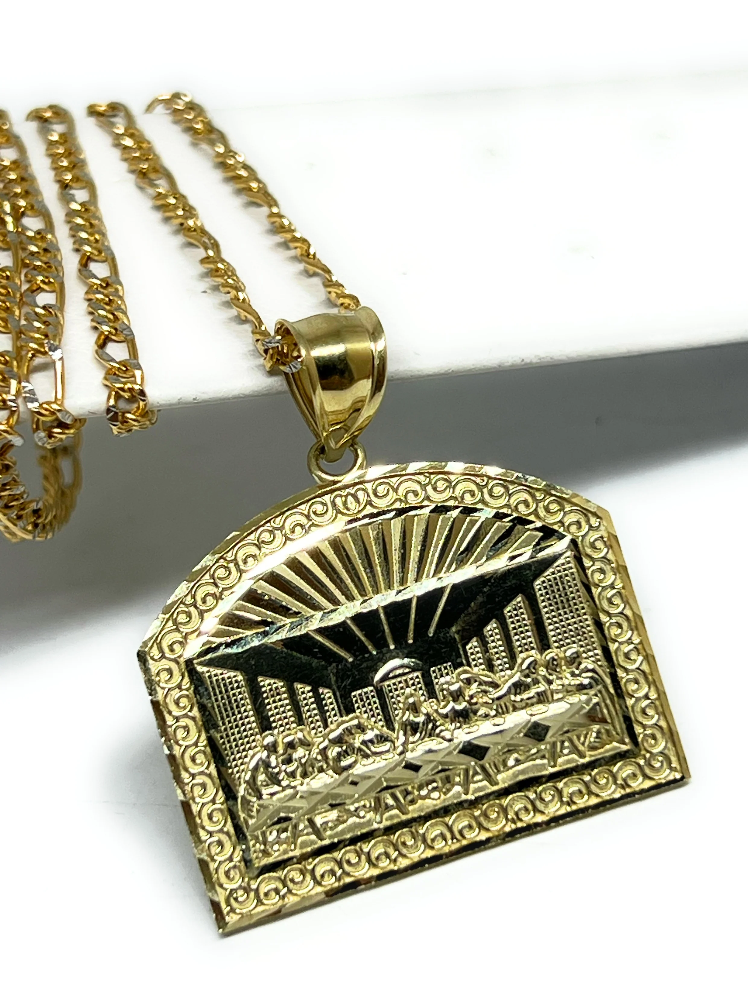 10k Solid Gold Yellow Jesus Last Supper Rectangle Pendant Necklace (MED, SM) - Image 5
