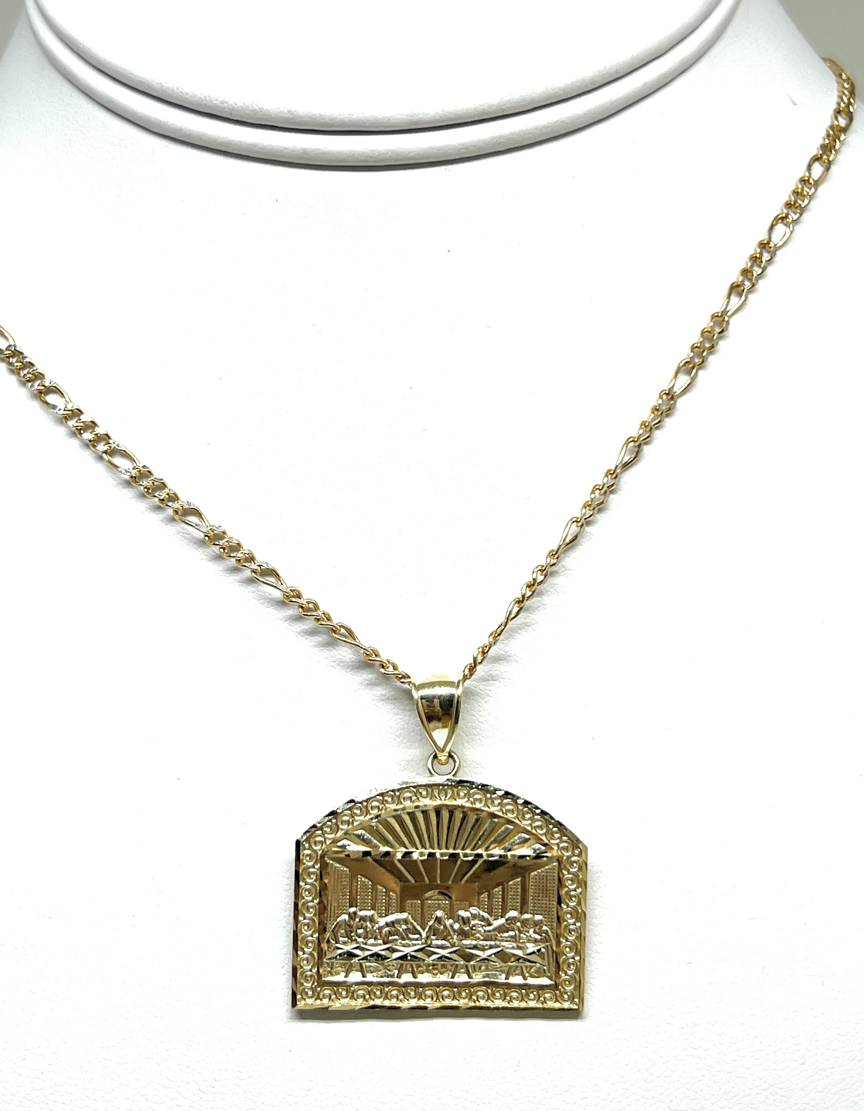 10k Solid Gold Yellow Jesus Last Supper Rectangle Pendant Necklace (MED, SM) - Image 7