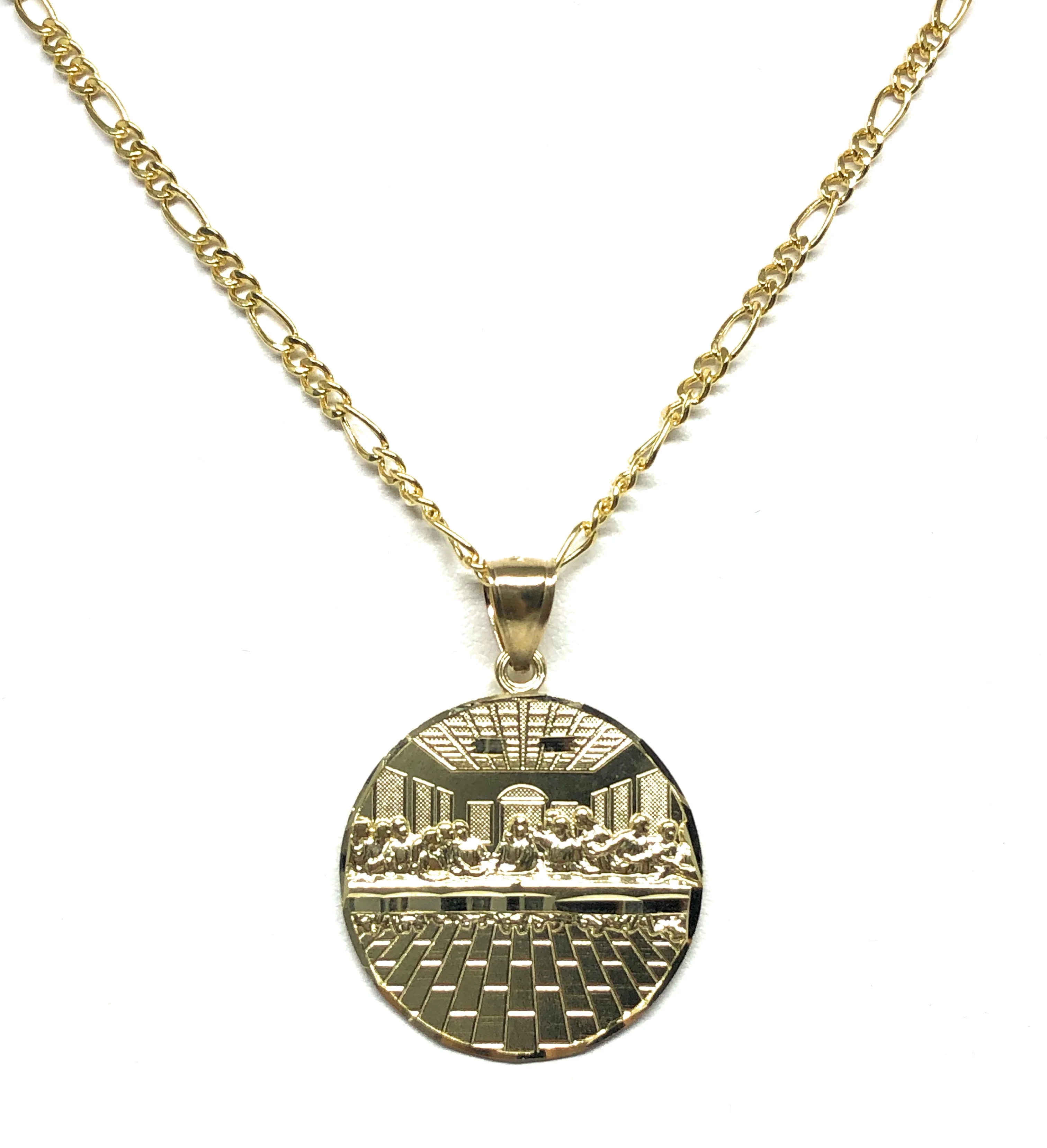 10k Solid Gold Yellow Jesus Last Supper Round Pendant Necklace (SM, MED, LG, XL) - Image 4