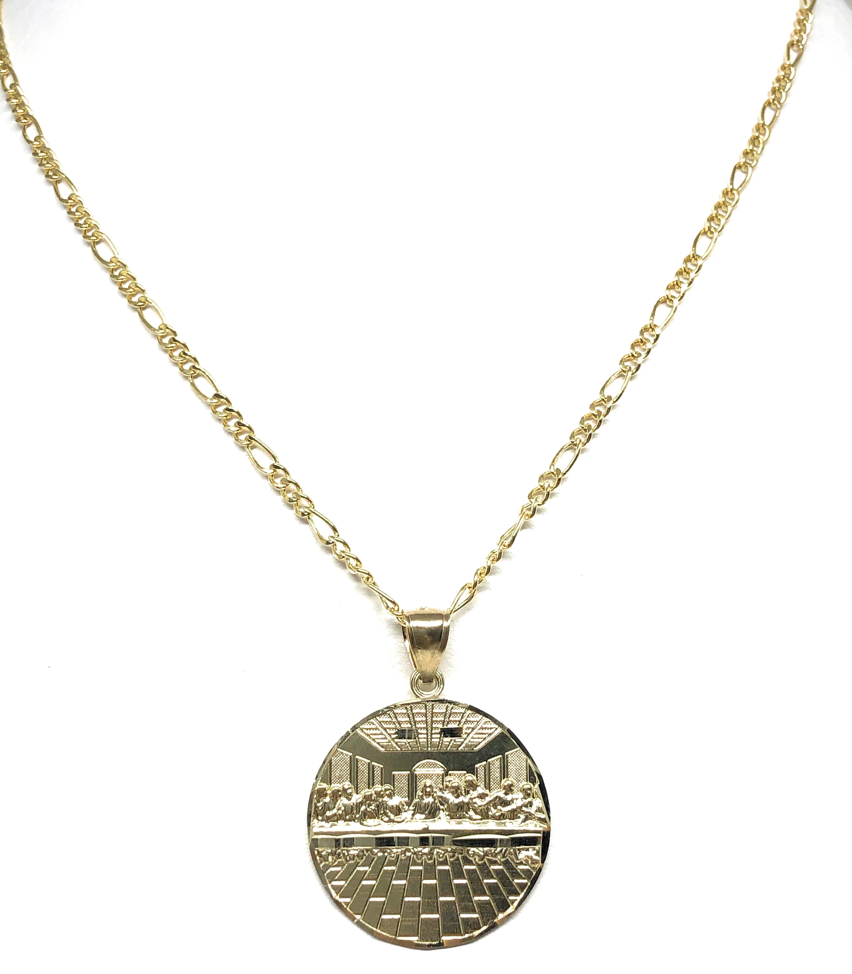 10k Solid Gold Yellow Jesus Last Supper Round Pendant Necklace (SM, MED, LG, XL) - Image 5