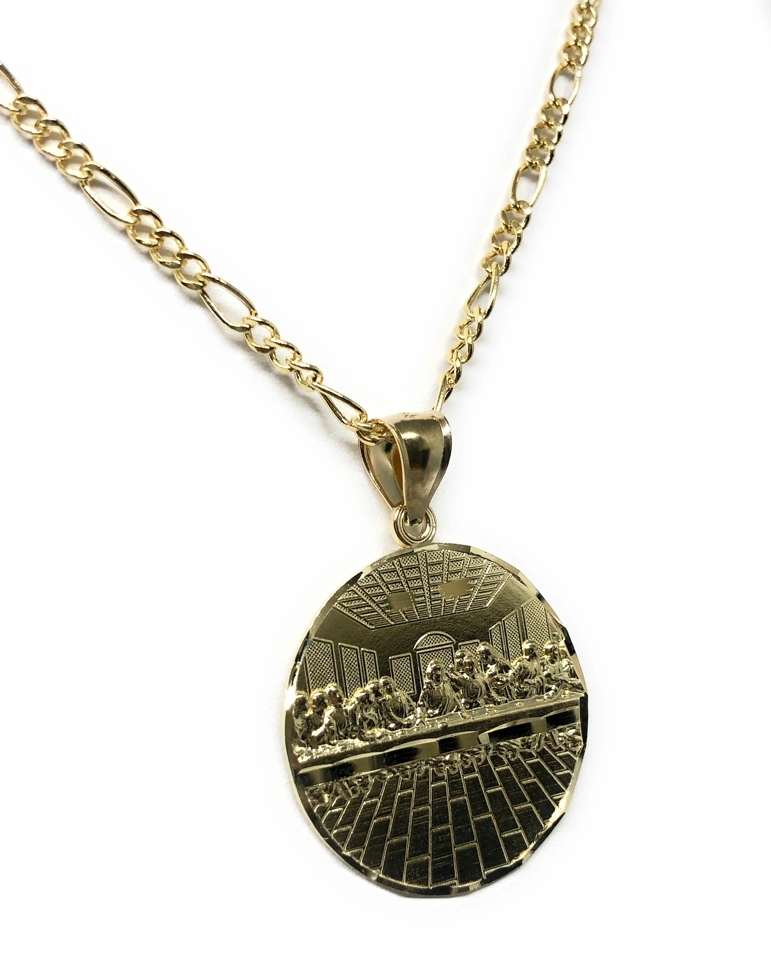 10k Solid Gold Yellow Jesus Last Supper Round Pendant Necklace (SM, MED, LG, XL) - Image 6