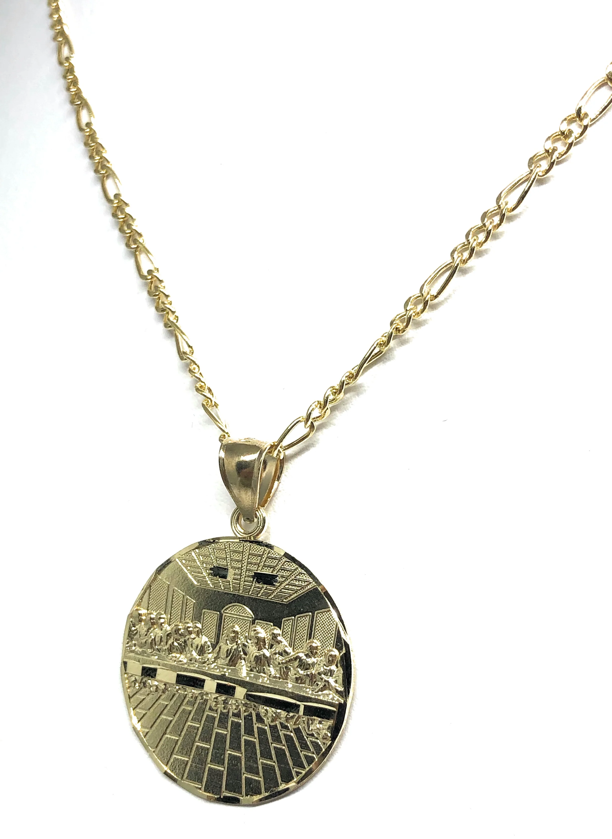 10k Solid Gold Yellow Jesus Last Supper Round Pendant Necklace (SM, MED, LG, XL) - Image 7