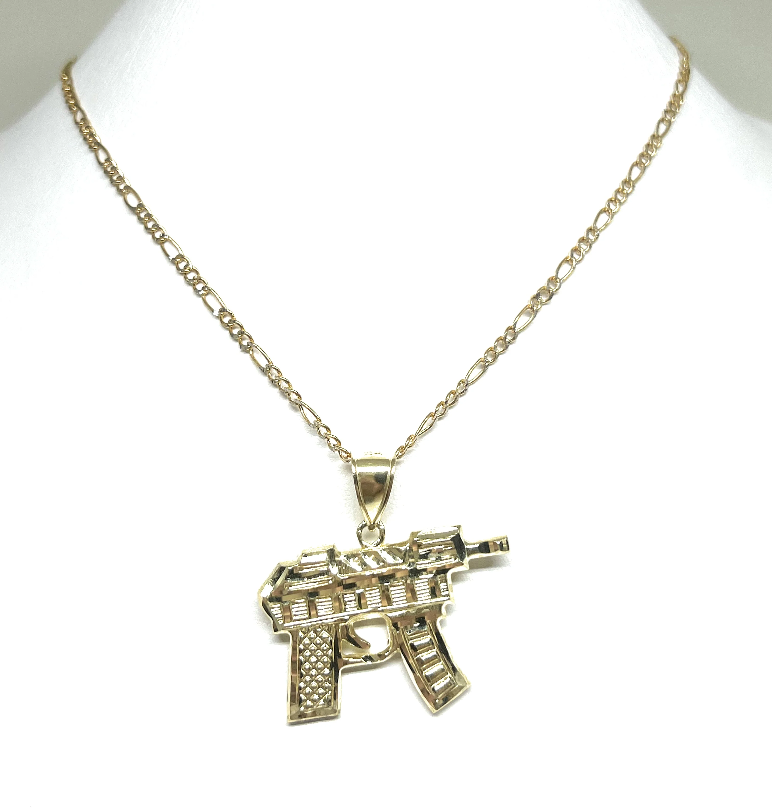 10k Solid Gold Yellow Machine Gun UZI Pendant Necklace - Image 5