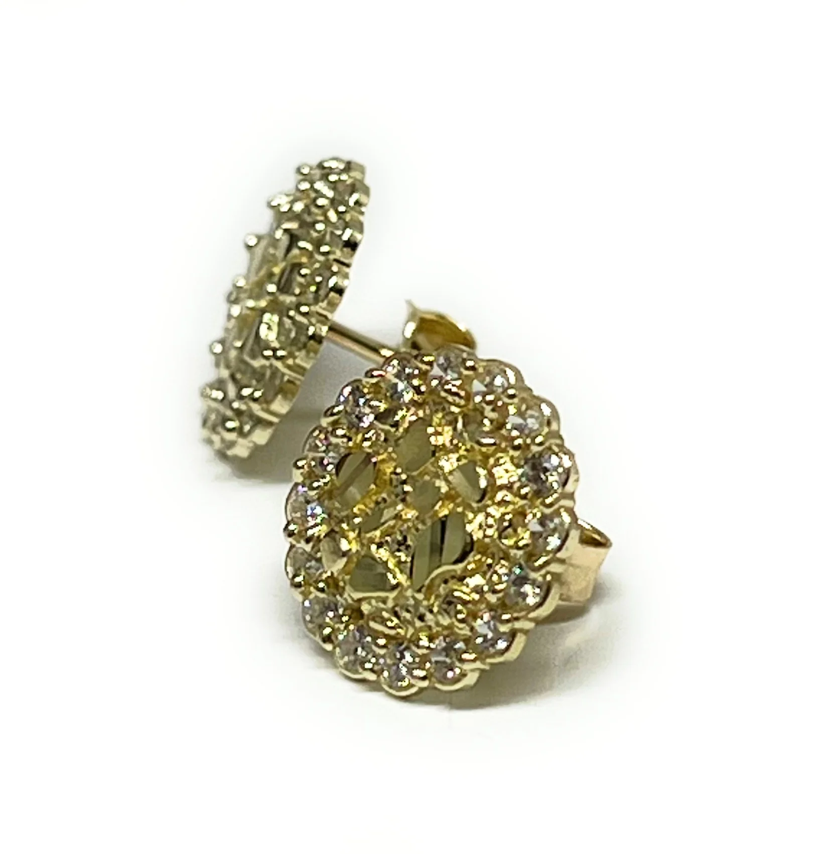10k Solid Gold Yellow Nugget Cluster CZ Stud Earrings 12mm - Image 3