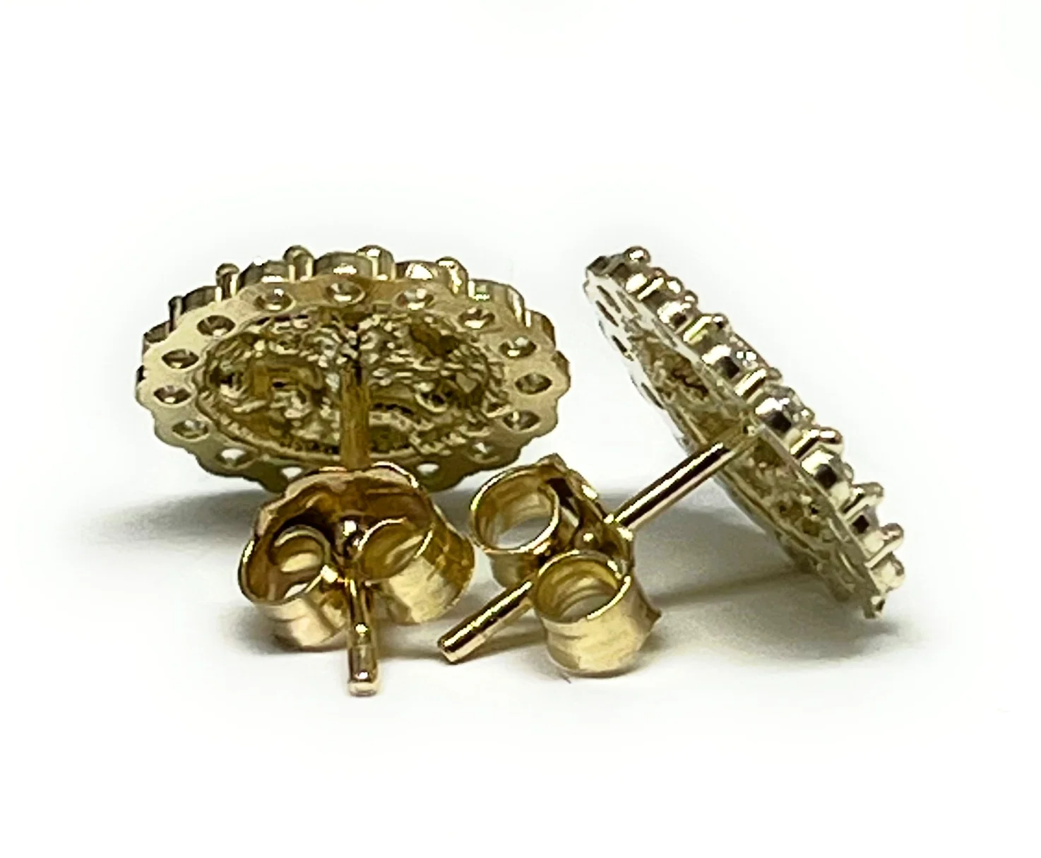 10k Solid Gold Yellow Nugget Cluster CZ Stud Earrings 12mm - Image 4