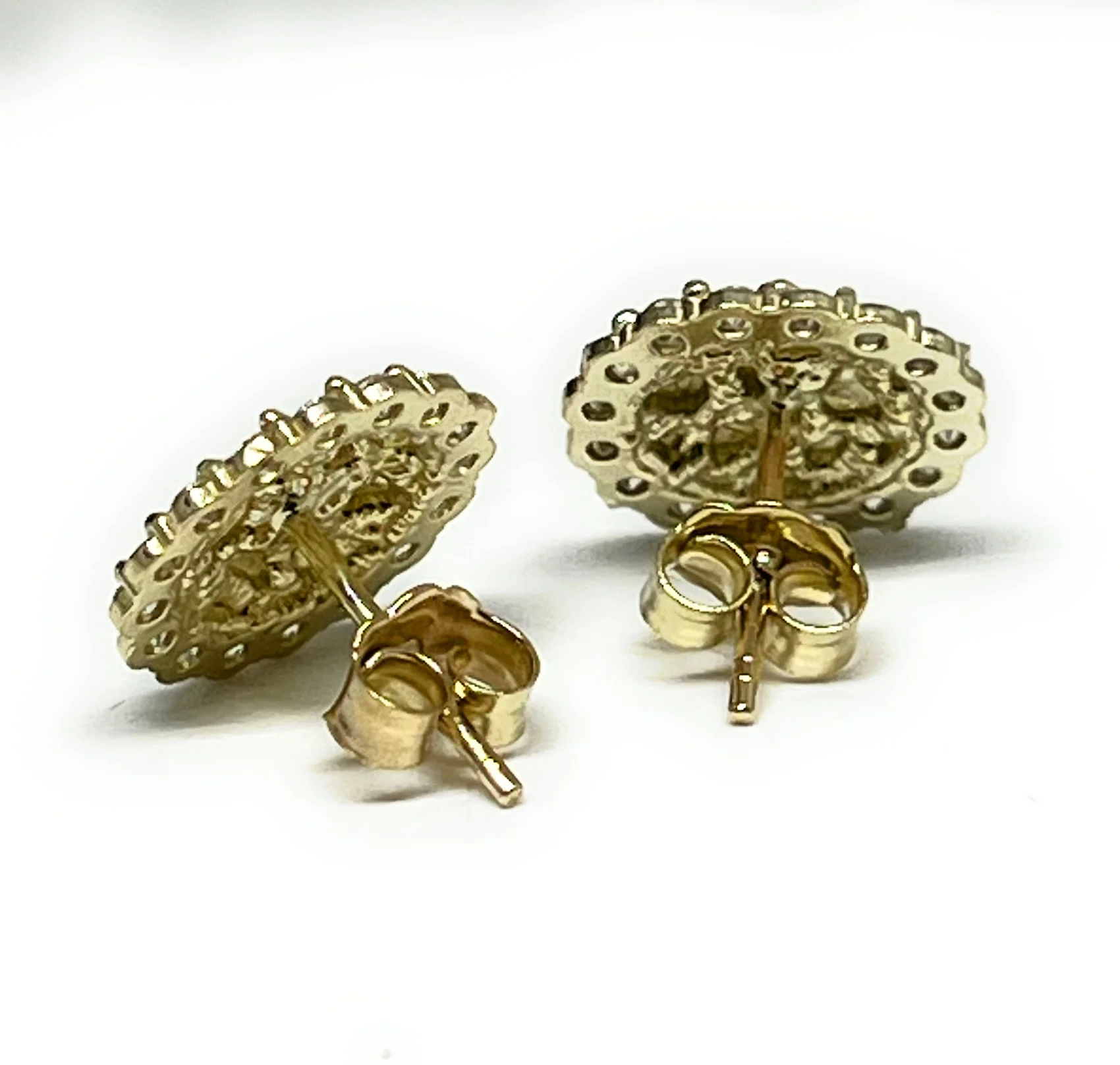 10k Solid Gold Yellow Nugget Cluster CZ Stud Earrings 12mm - Image 5