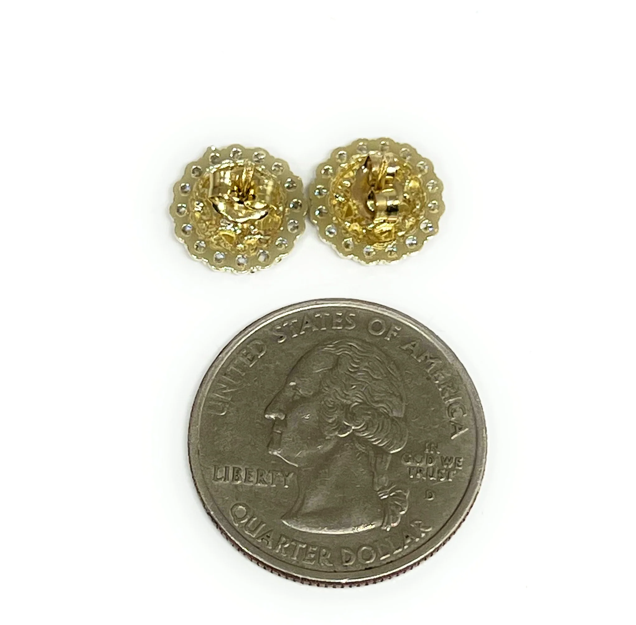 10k Solid Gold Yellow Nugget Cluster CZ Stud Earrings 12mm - Image 6