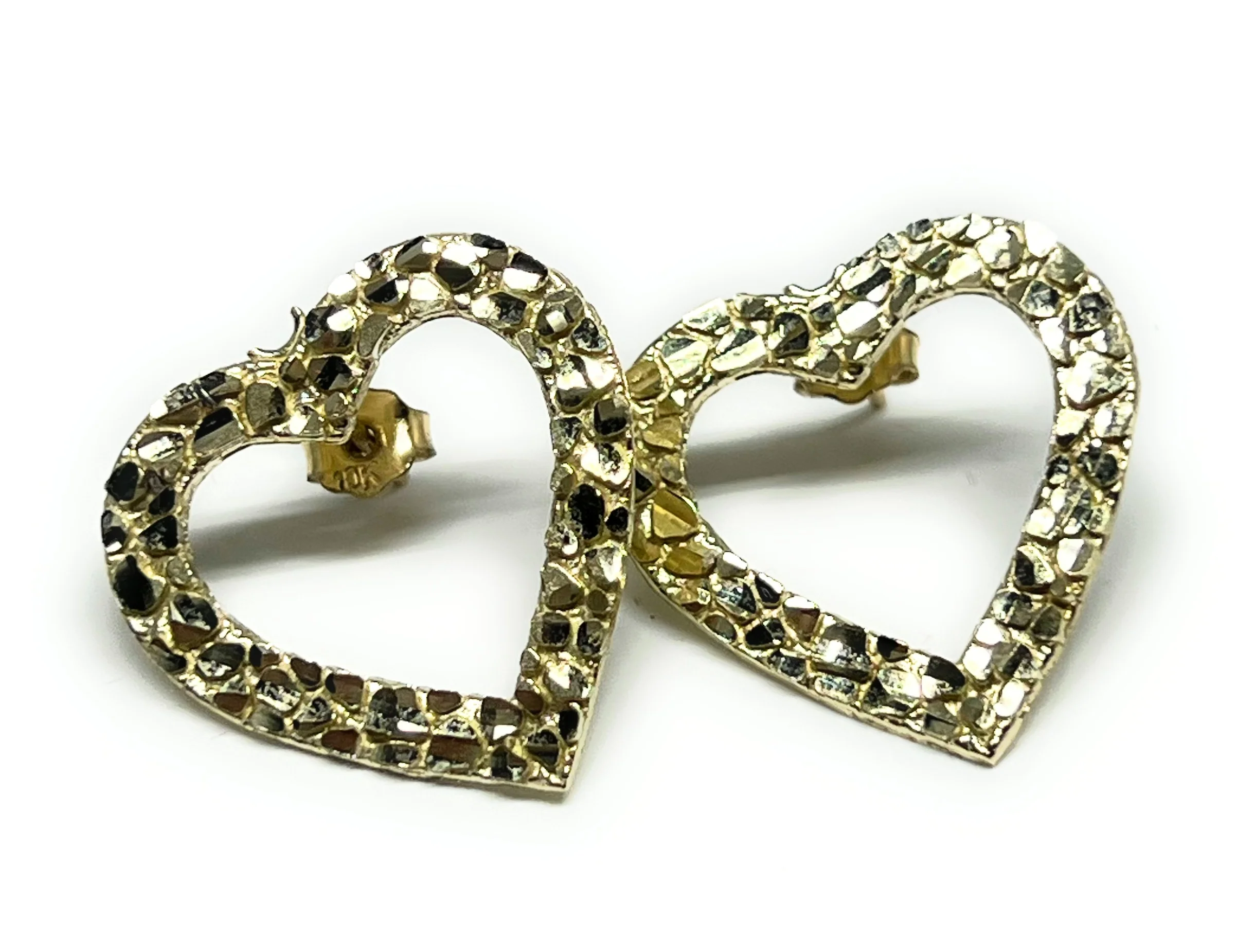 10k Solid Gold Yellow NUGGET Heart Stud Earrings - Image 3