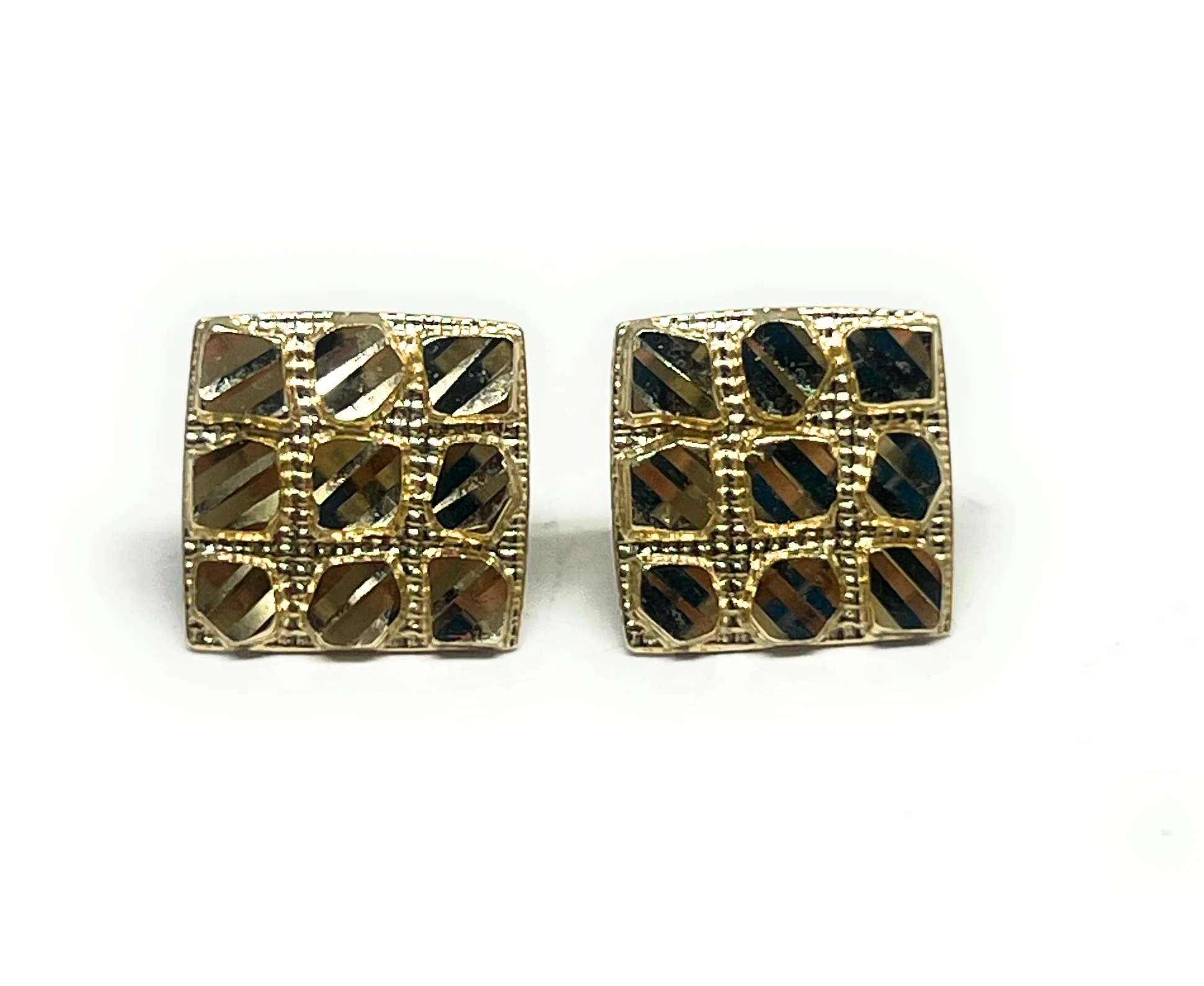 10k Solid Gold Yellow Nugget SQUARE Stud Earrings 12.5mm (SM, MED)