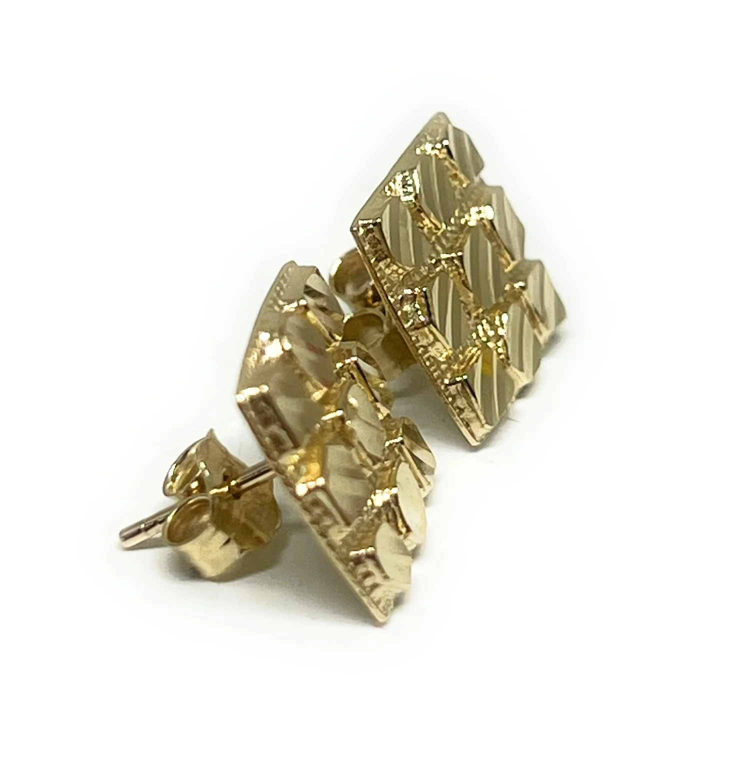 10k Solid Gold Yellow Nugget SQUARE Stud Earrings 12.5mm (SM, MED) - Image 5