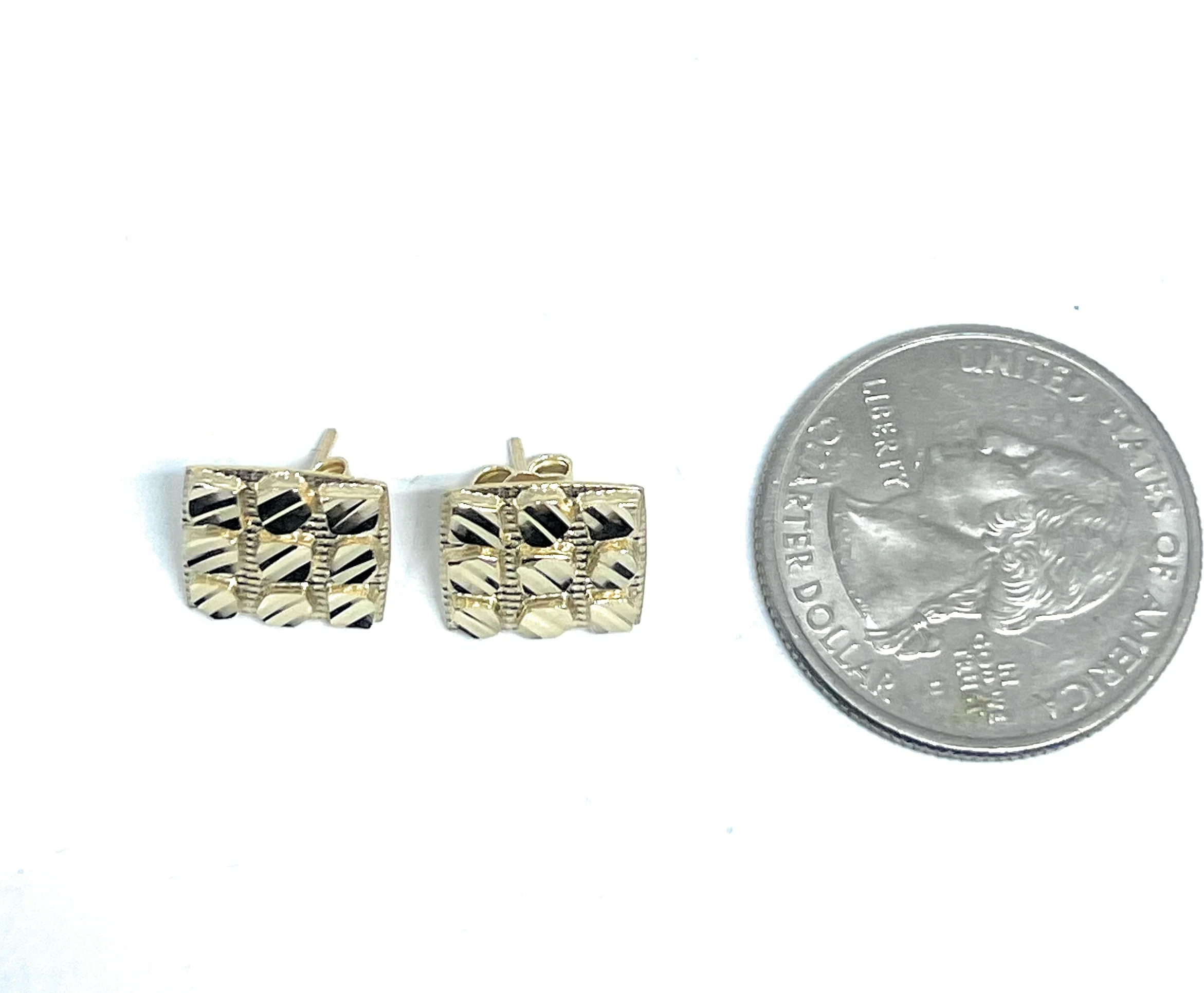 10k Solid Gold Yellow Nugget SQUARE Stud Earrings 12.5mm (SM, MED) - Image 6