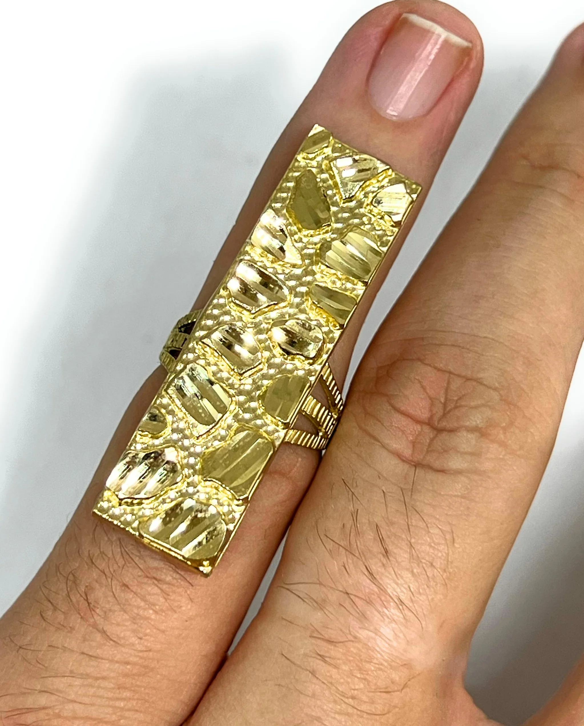 10k Solid Gold Yellow Nugget Vertical Long Ring - Image 2