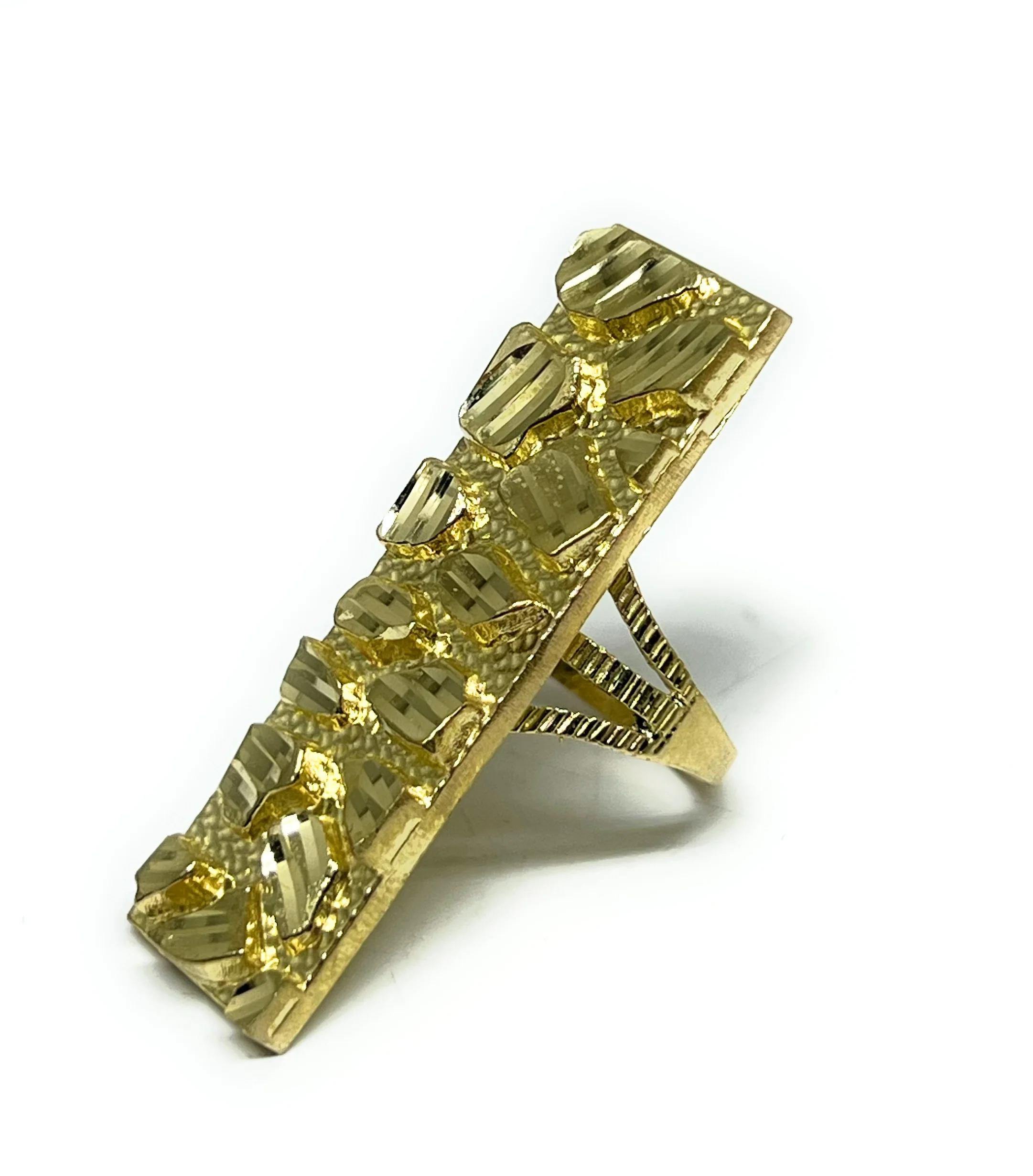 10k Solid Gold Yellow Nugget Vertical Long Ring - Image 3