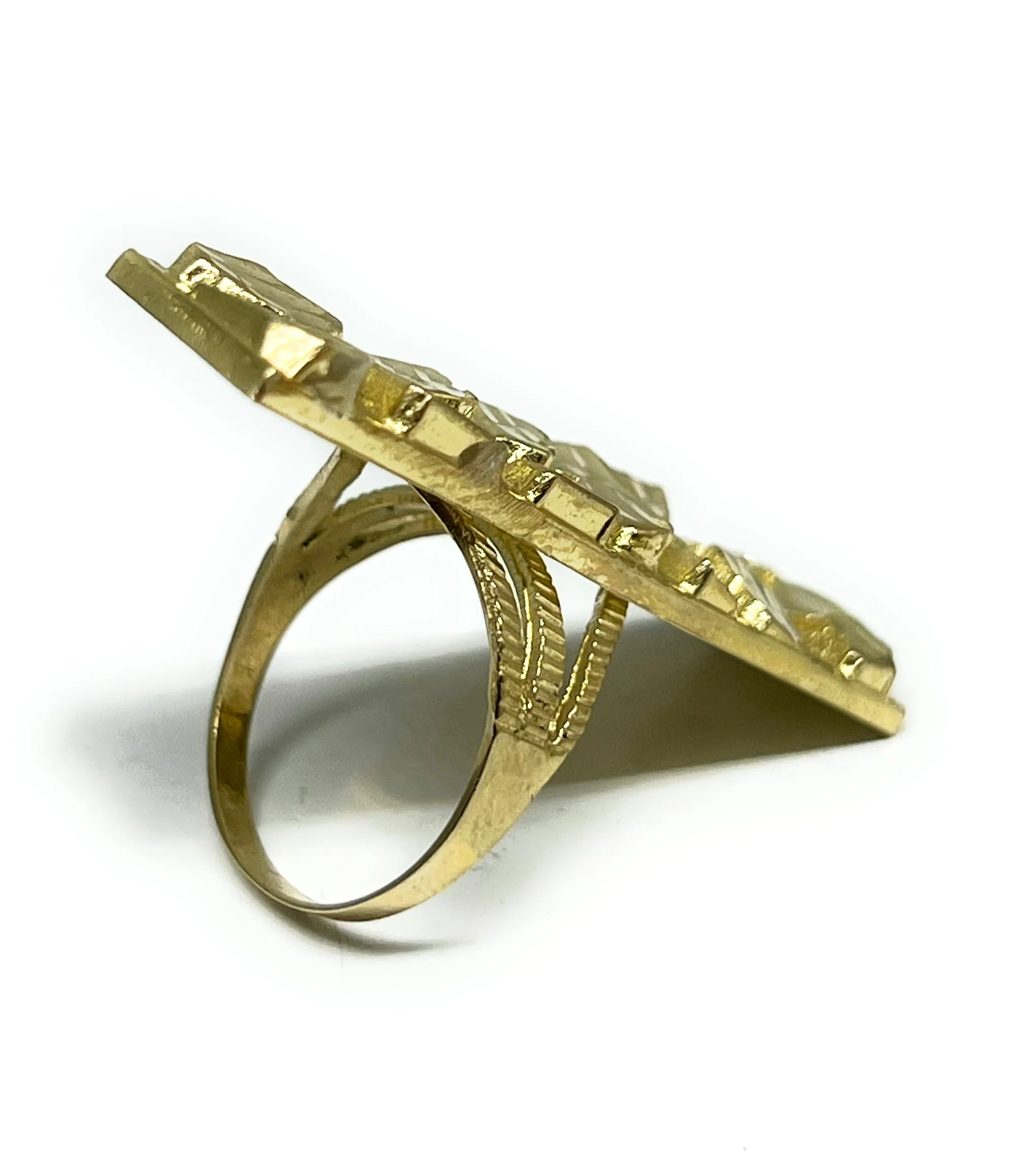 10k Solid Gold Yellow Nugget Vertical Long Ring - Image 4