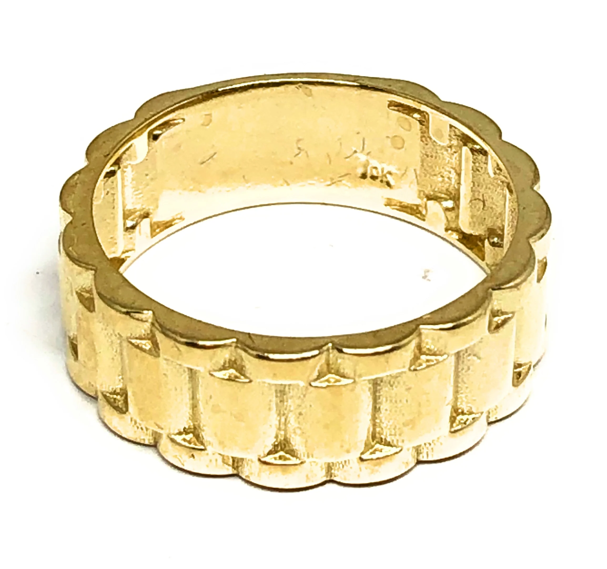 10k Solid Gold Yellow Oyster "ROLEX" style Ring 7.5mm Width