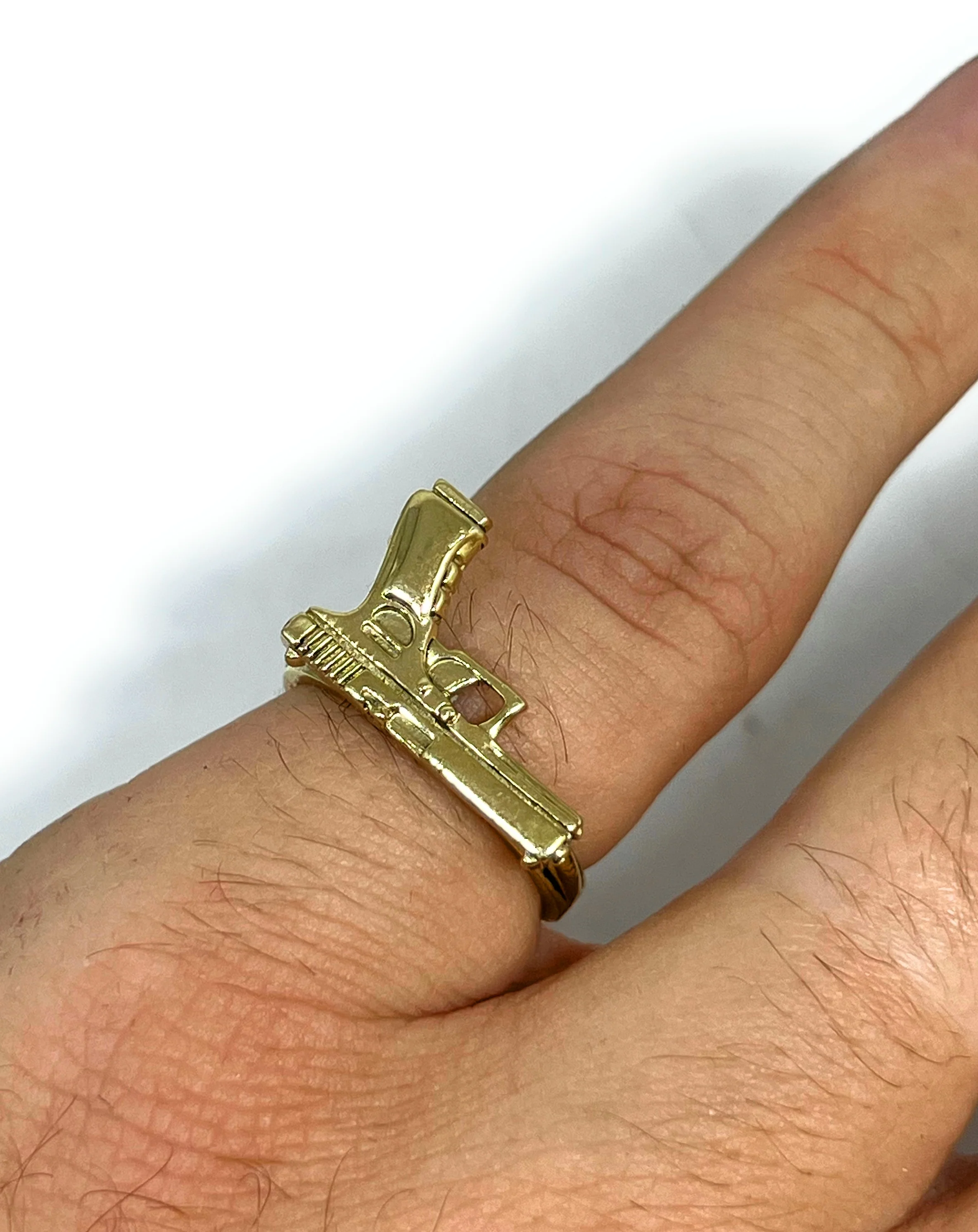 10k Solid Gold Yellow PISTOL GUN RING - Image 2