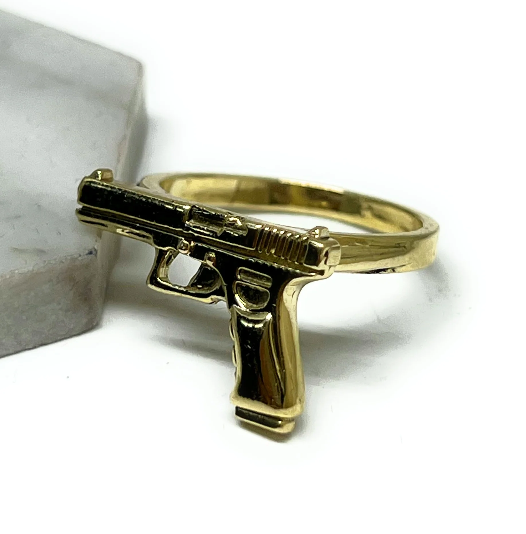 10k Solid Gold Yellow PISTOL GUN RING - Image 3