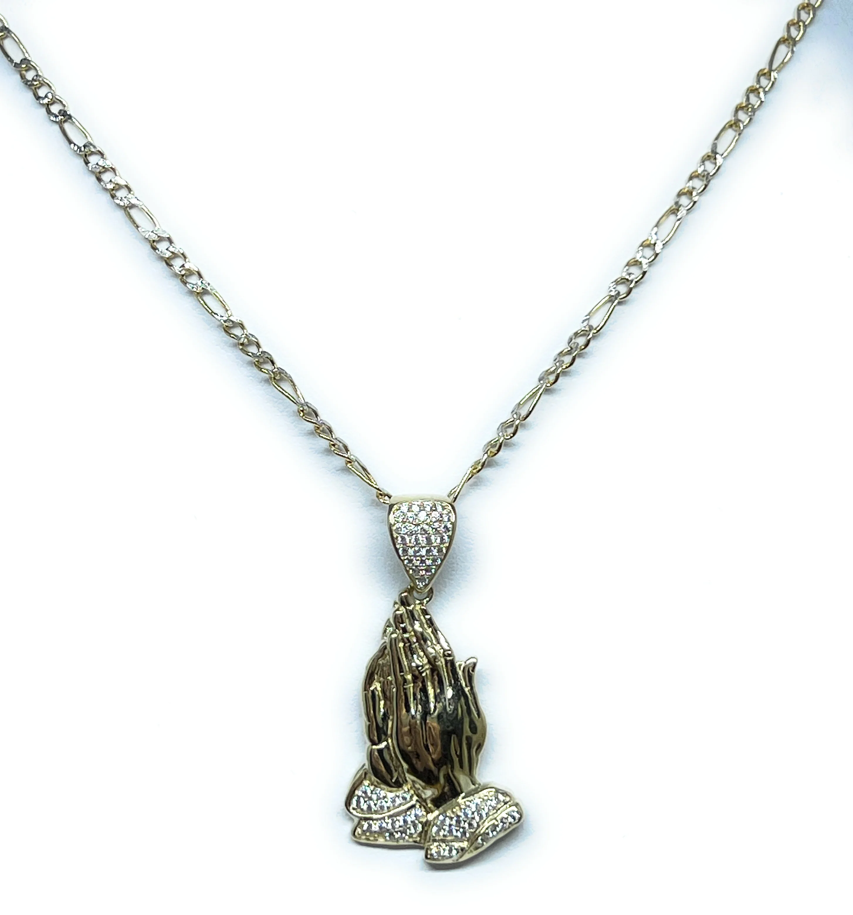 10k Solid Gold Yellow Praying Hands CZ Pendant Necklace - Image 4