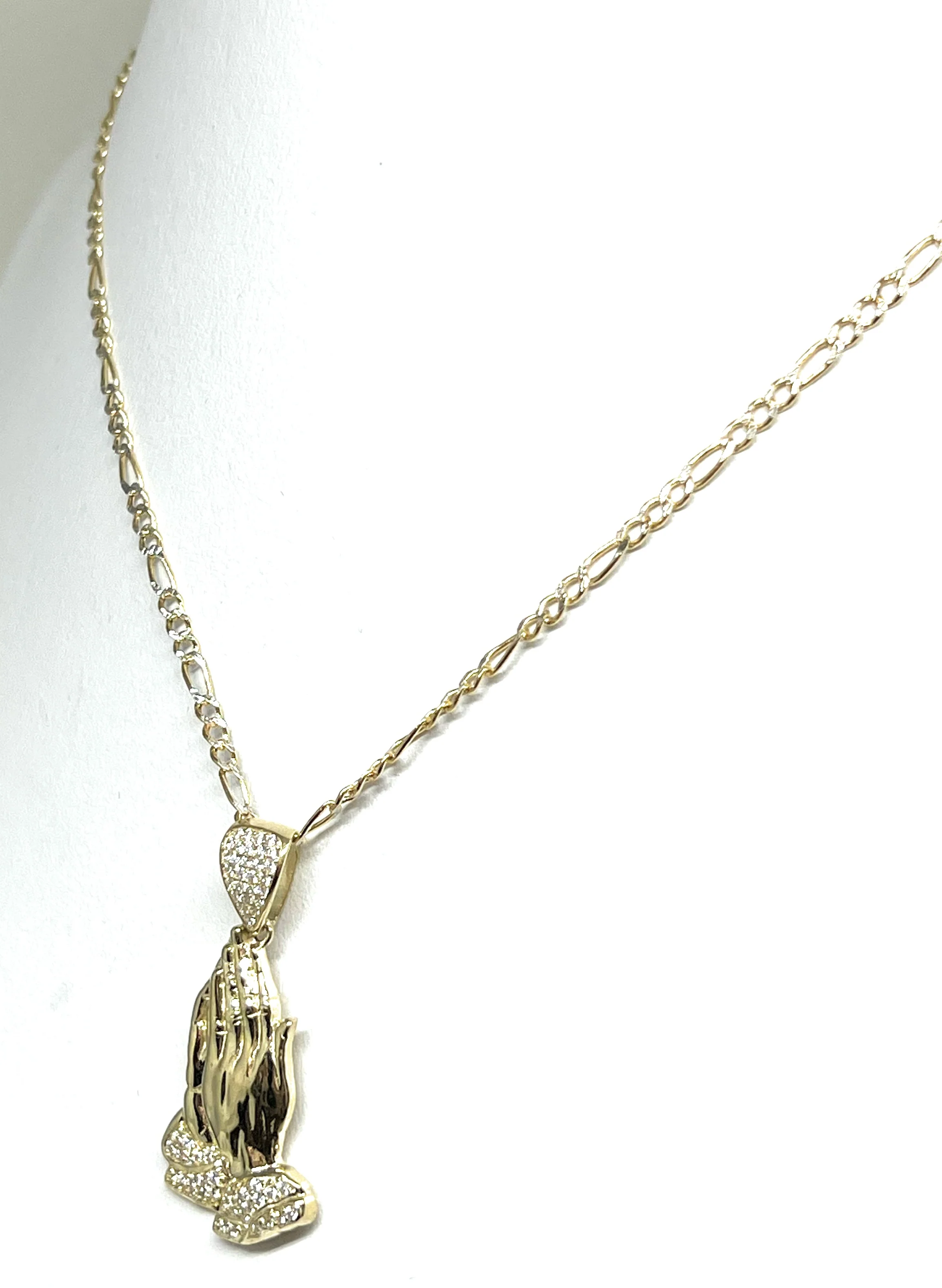 10k Solid Gold Yellow Praying Hands CZ Pendant Necklace - Image 7